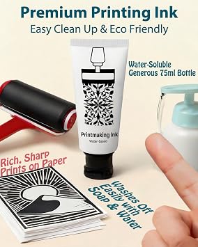 Linocut Kit for Printmaking & Stamp Making: Linocut Tools Block Printing Kit Supplies with Linoleum Blocks, Ink, Brayer, Guide for Beginners - DIY Hobby & Christmas Birthday Gift for Adults & Kids