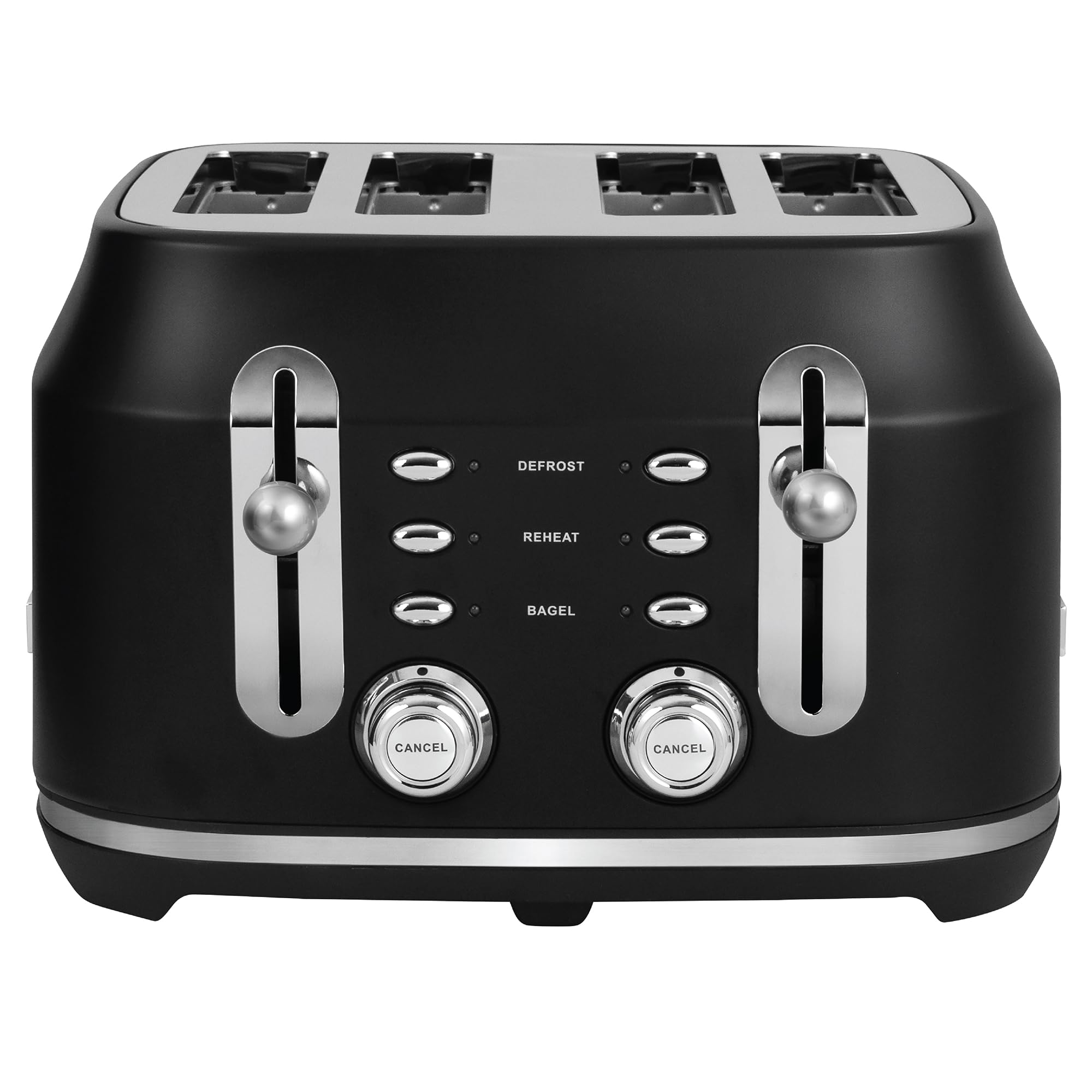 Rangemaster RMCL4S304BK Classic Toaster with Extra-Wide Slots, 6 Browning Levels and 3 Auto-Settings in Matt Black