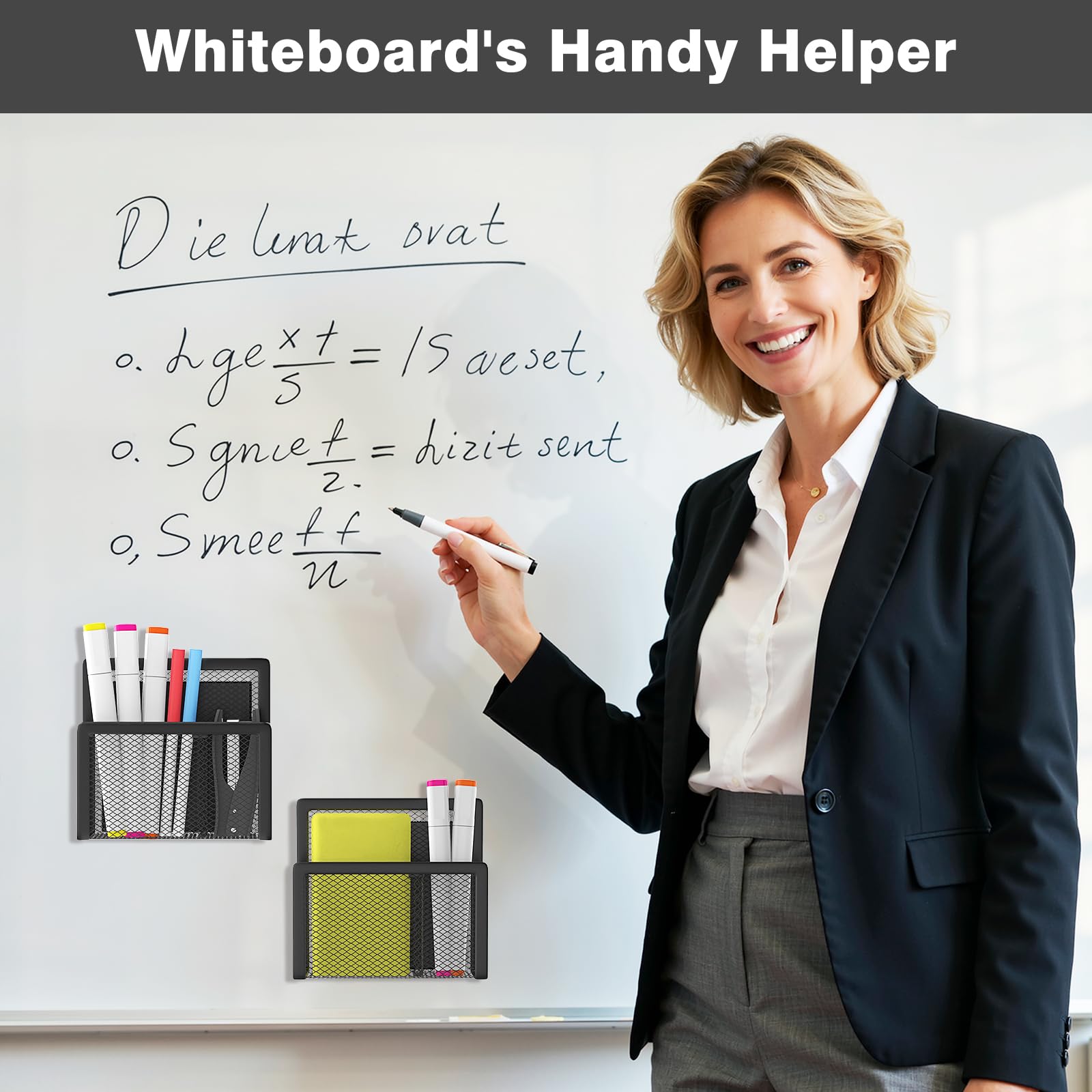 MoKo 2 Stück Magnetischer Stifthalter aus Netzgewebe zur Aufbewahrung, Magnetische Stifthalter für Whiteboards, Magnetische Organizer für Kühlschrank, Spind, Schule, Büro, Zuhause – Schwarz