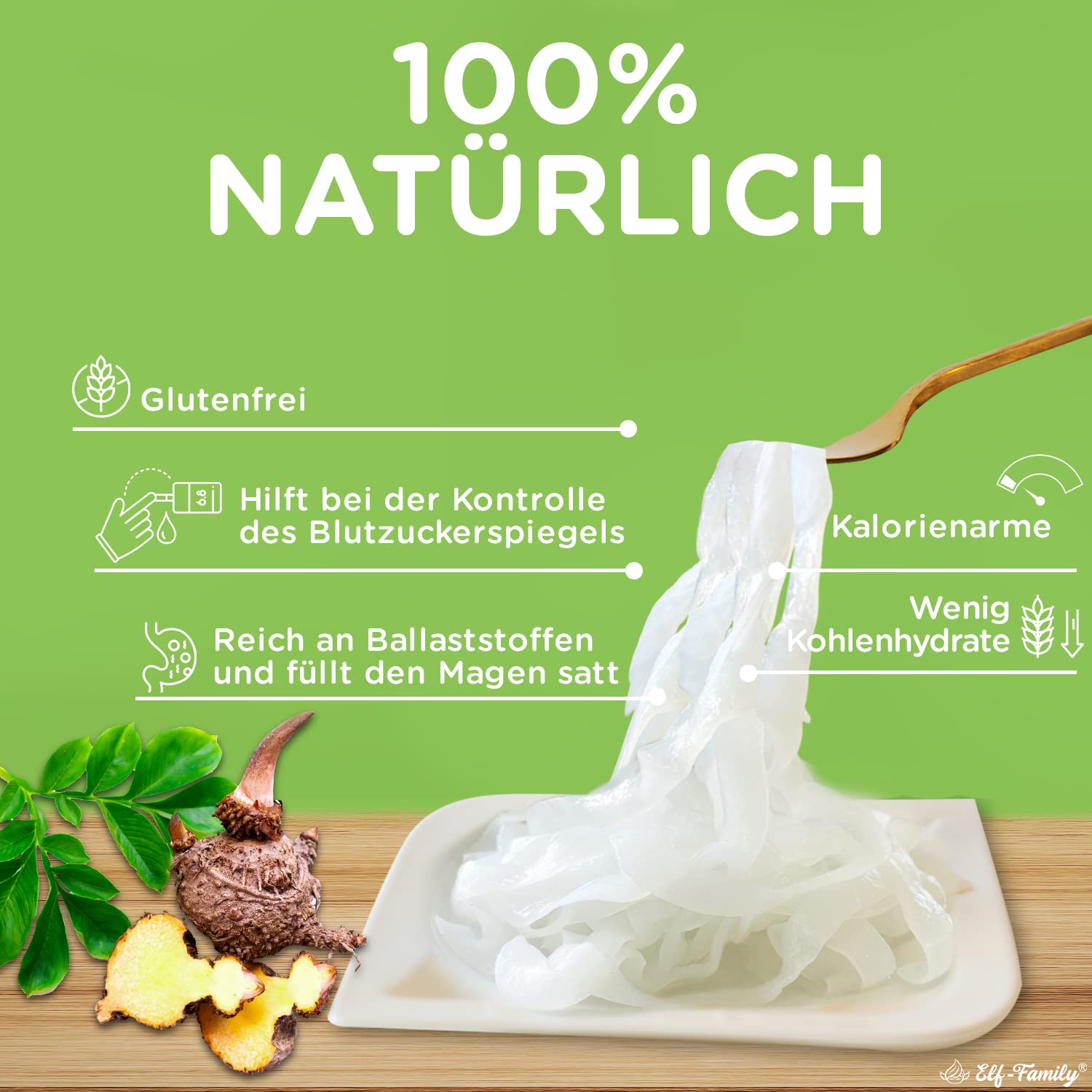 Elf-Family Bio Konjak Nudeln (-Fettuccine) 9kcal Low Carb Shirataki Nudeln Vegan/Glutenfrei-270g x60er Box(120 pack)