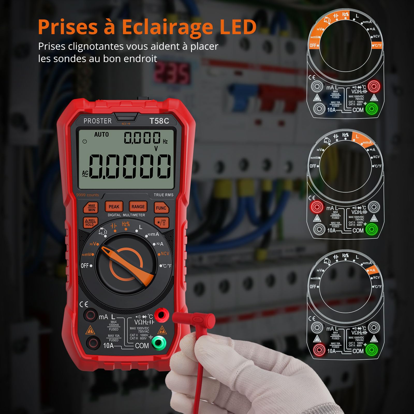 Proster Multimètre Numérique Automatique 9999 Comptes TRMS NCV - Testeur Électrique Inductance, Rappel de Prise, Voltmètre Ampèremètre AC/DC, Tension Courant Capacité Température, Peak - Électricien
