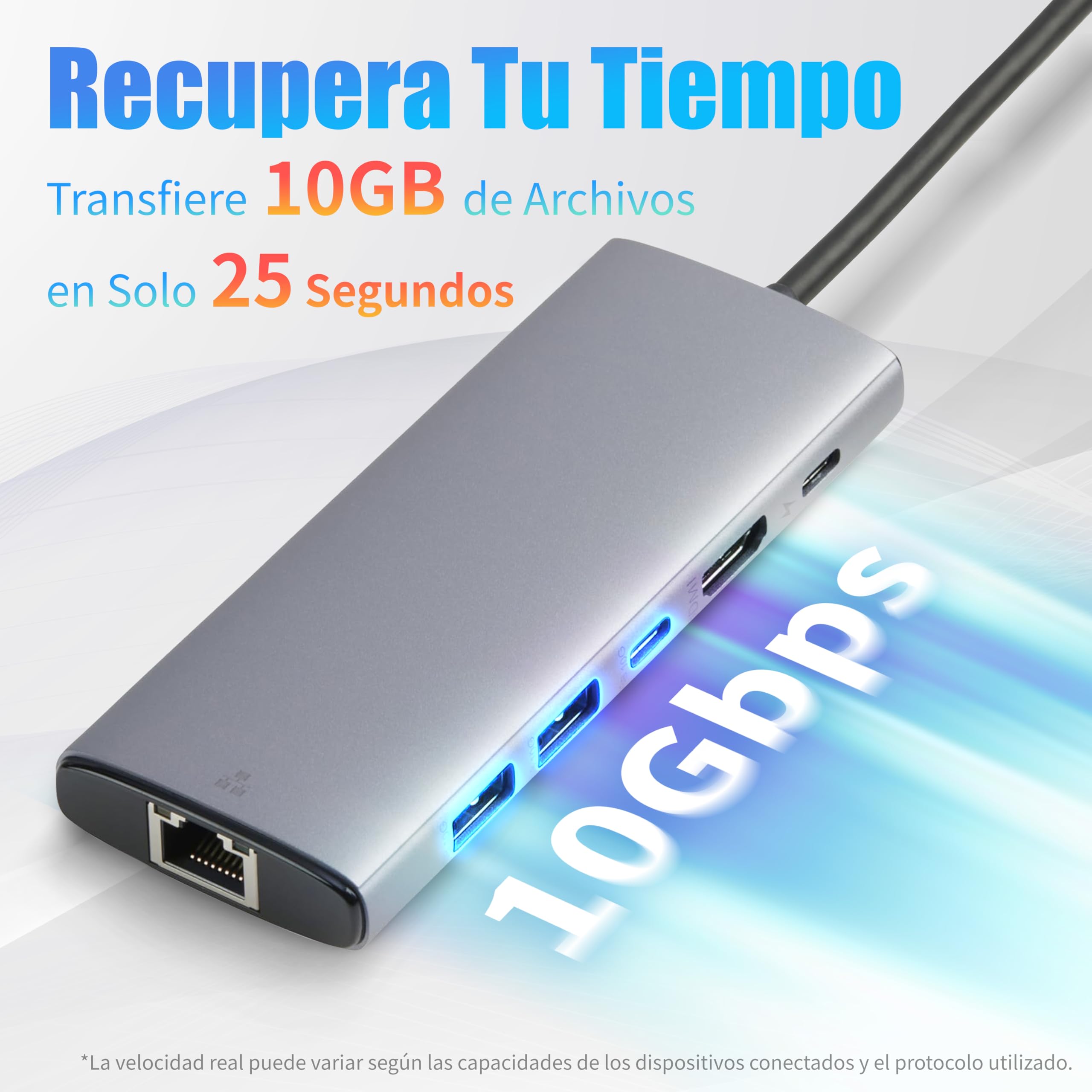 Amazon Basics 6 en 1 Concentrador USB 3.1, (1 USB-C 100W PD Input, 2 USB-A, 1 USB-C, HDMI 4K, Ethernet), Gris Claro, 11.94 x 4.6 x 1.5cm