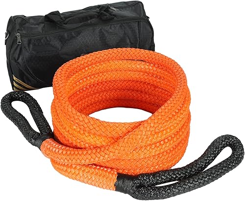 Gooeap Cuerda de remolque de recuperación cinética de 1 pulgada x 30 pies con bolsa de transporte 2 grilletes suaves 12 pulgadas correa de remolque