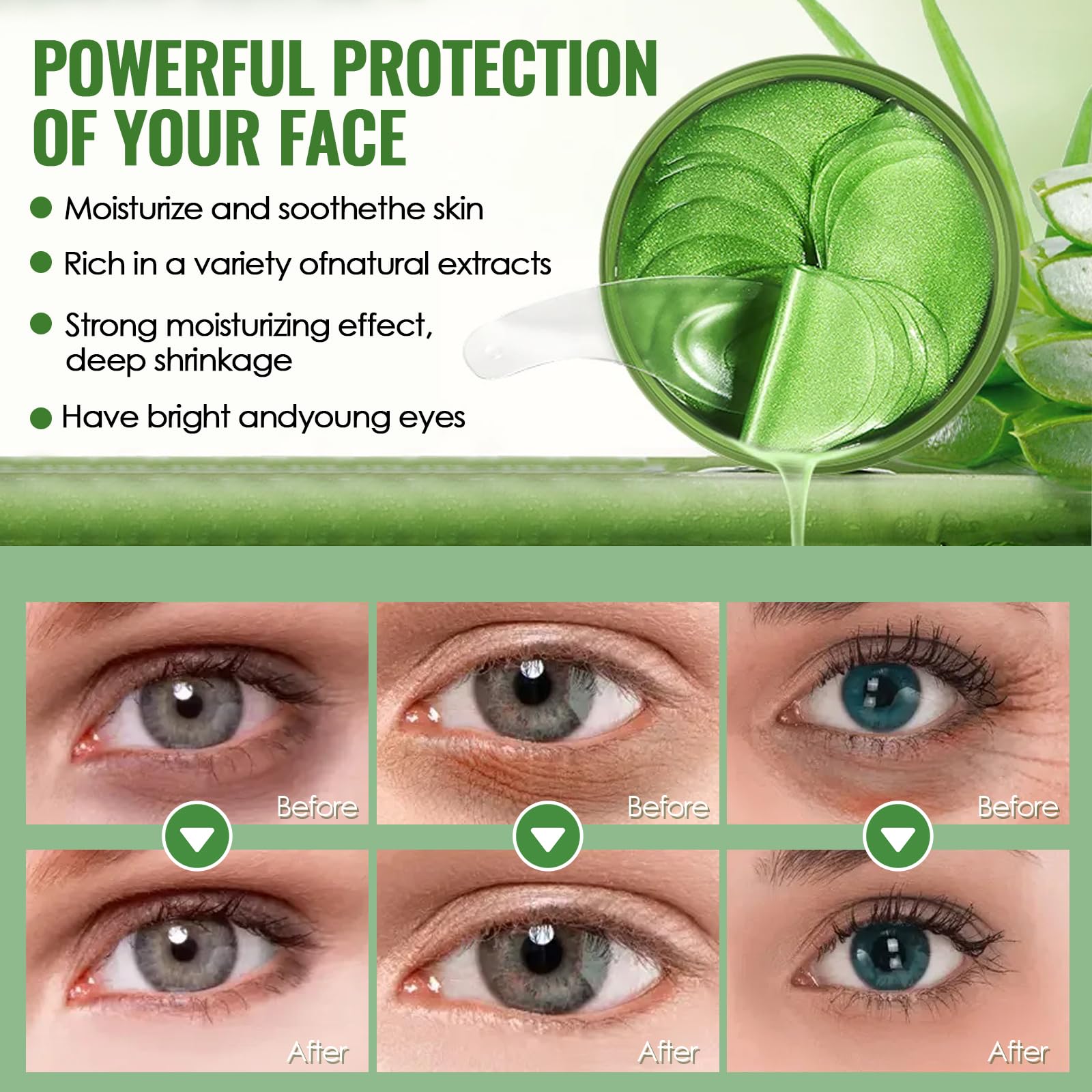 60 Pezzi Maschera Occhi di Aloe Vera,Patch Occhi Per Rimuovi Borse e Puffiness, Collagene Patch Occhi, Maschera Occhiaie Donna Uomo, Collagene Maschera Occhi Eye Mask, Contorno Occhi Idratante