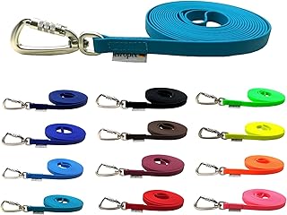 Schleppleine Biothane Hundeleine große Hunde 1m / 2m / 3m / 5m / 10m / 15m Sicherheitshaken (12m MIT Handschlaufe, Petrol)
