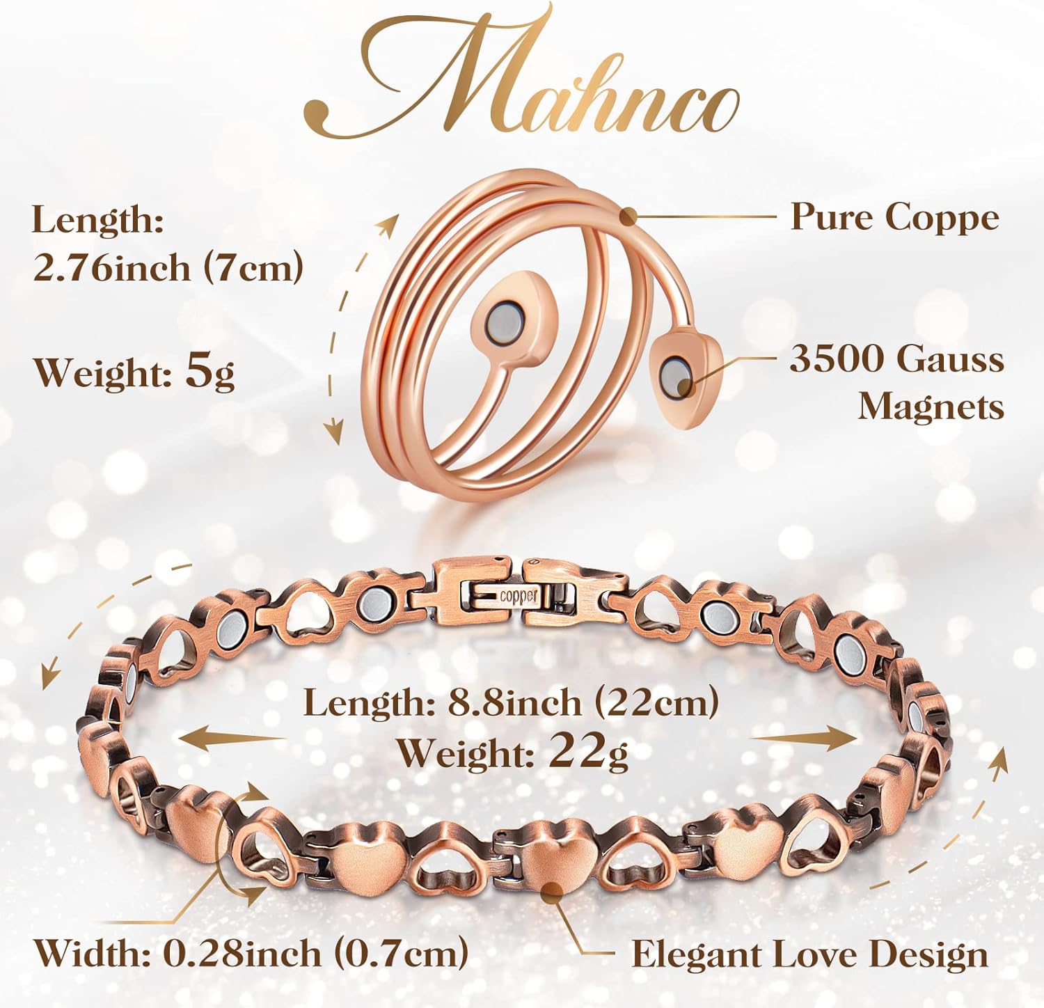 Magnetic Copper Bracelets for Women Lymph Detox Magnetic Bracelets, 100% Solid Pure Copper Bracelet with 3500 Gauss Magnets & Lymphatic Drainage Ring with Adjustment Tool - Image 4