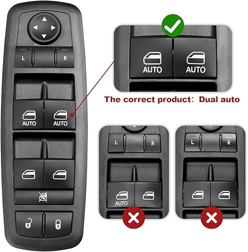 Miniatura 4 de Interruptor de ventana eléctrico compatible con Jeep Cherokee 2015-2022, Chrysler 200 2015-2017, Chrysler 300 2011-2020, Dodge Charger 2011-2019,
