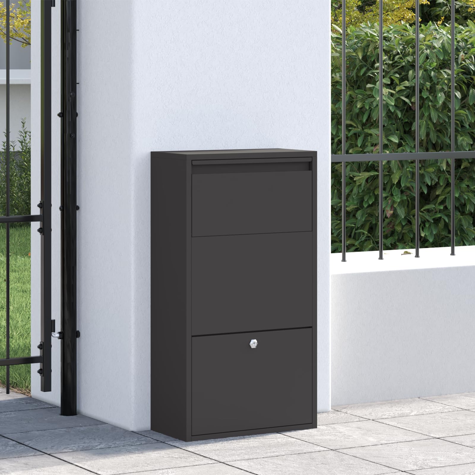 vidaXL Boîte de dépôt de colis avec porte Noir 44 x 22 x 82 cm Acier, Jardin et terrasse, design moderne, boîte aux lettres étanche, rangement élégant, cadre en acier