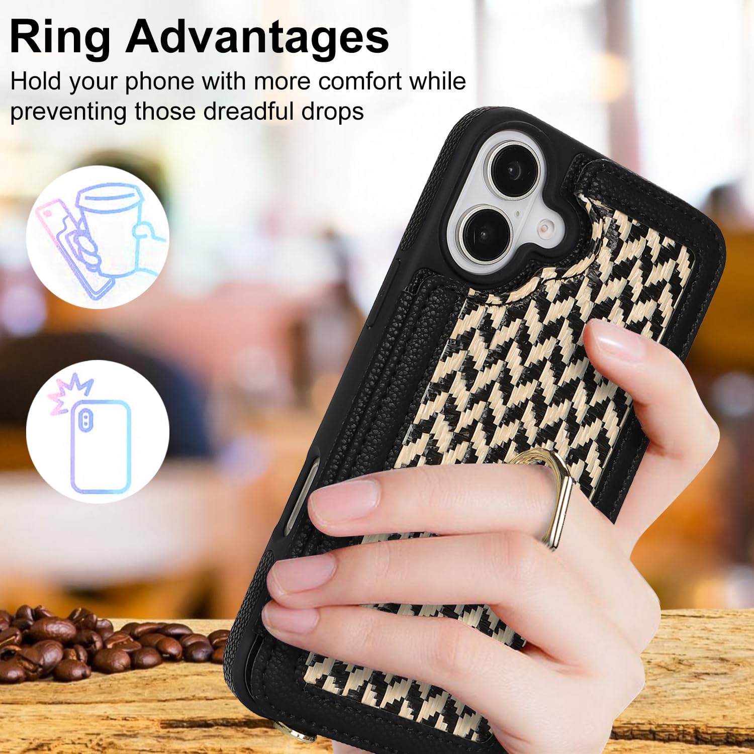 Asuwish Phone Case for iPhone 16 6.1 inch Wallet Cell Cover with Tempered Glass Screen Protector Ring Stand Credit Card Holder Crossbody Lanyard Shoulder Strap i Phone16 i16 16Case Women Girls Black