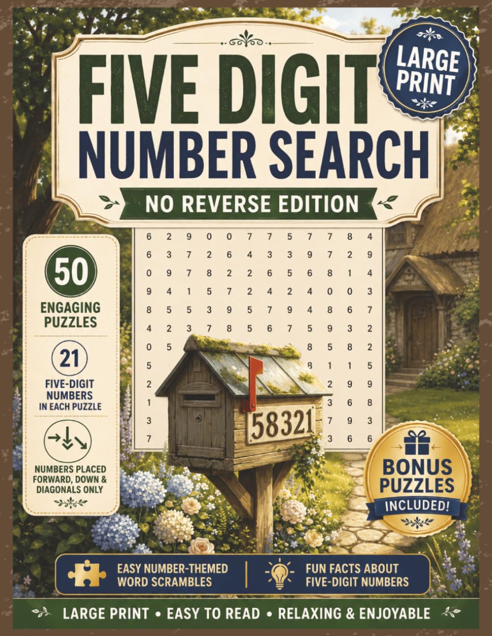 Five Digit Number Search Puzzle Book: Extra Large Print Number Puzzles for a Gentle and Relaxing Mental Workout | Easy-to-Read for Relaxation, Focus, ... Seniors (Sudoku & Number Search Puzzle Books)