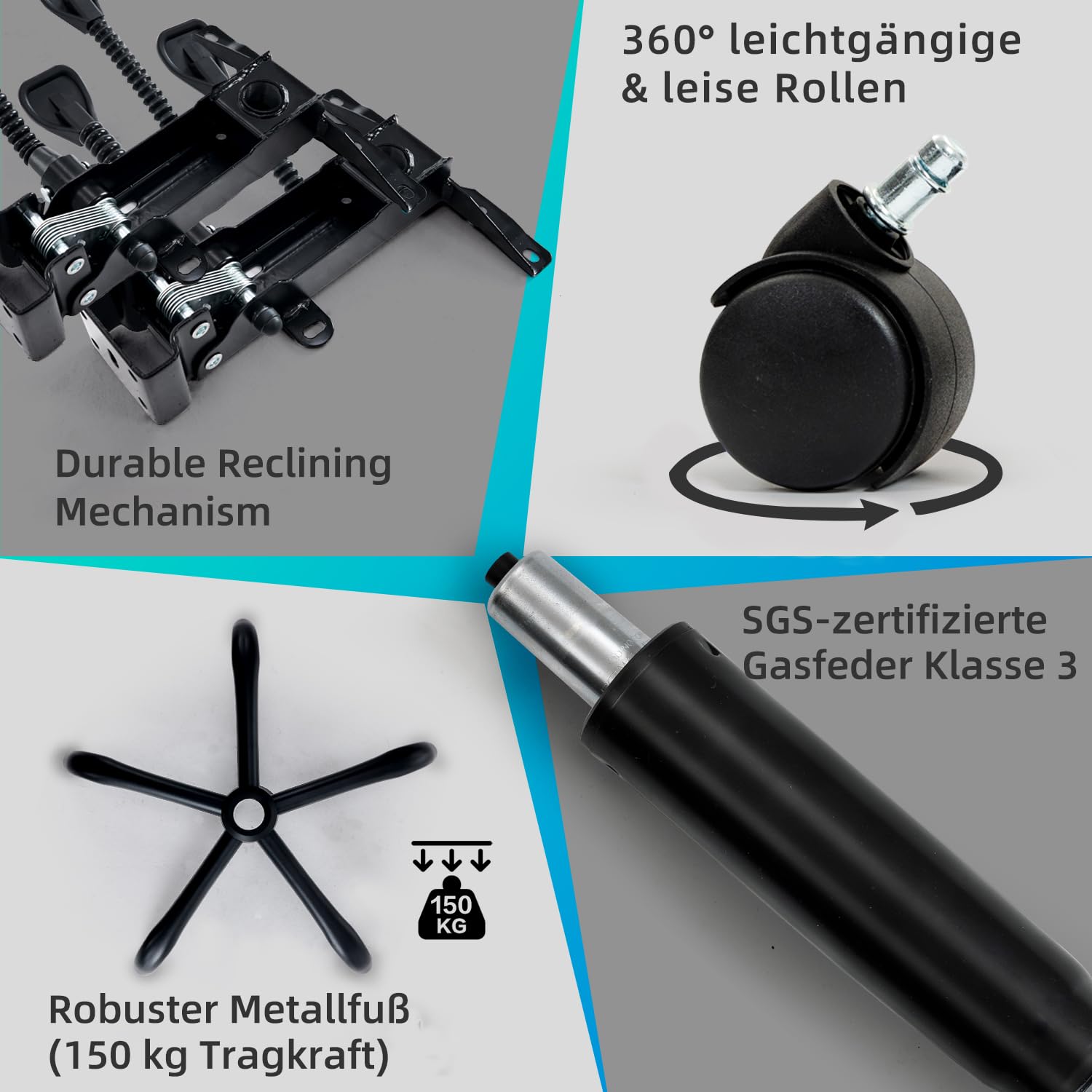 MZLEE Bürostuhl, Schreibtischstuhl Ergonomisch mit Fußstütze, Linkage-Armlehnen, Höhenverstellbar, Liegefunktion 90°-135°, Stoff Chefsessel für Arbeiten und Nickerchen, Stuhl 150 kg