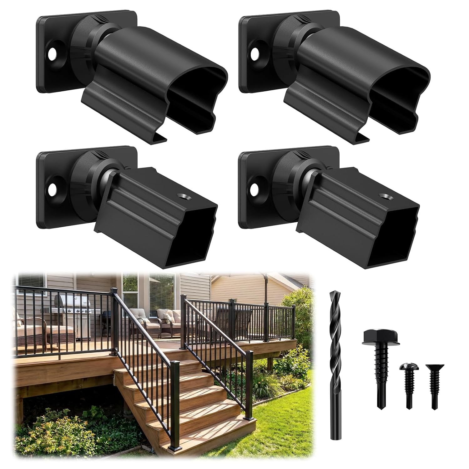 Egadis 4 Pack Aluminum Adjustable Railing Bracket Connector with Drill Bit