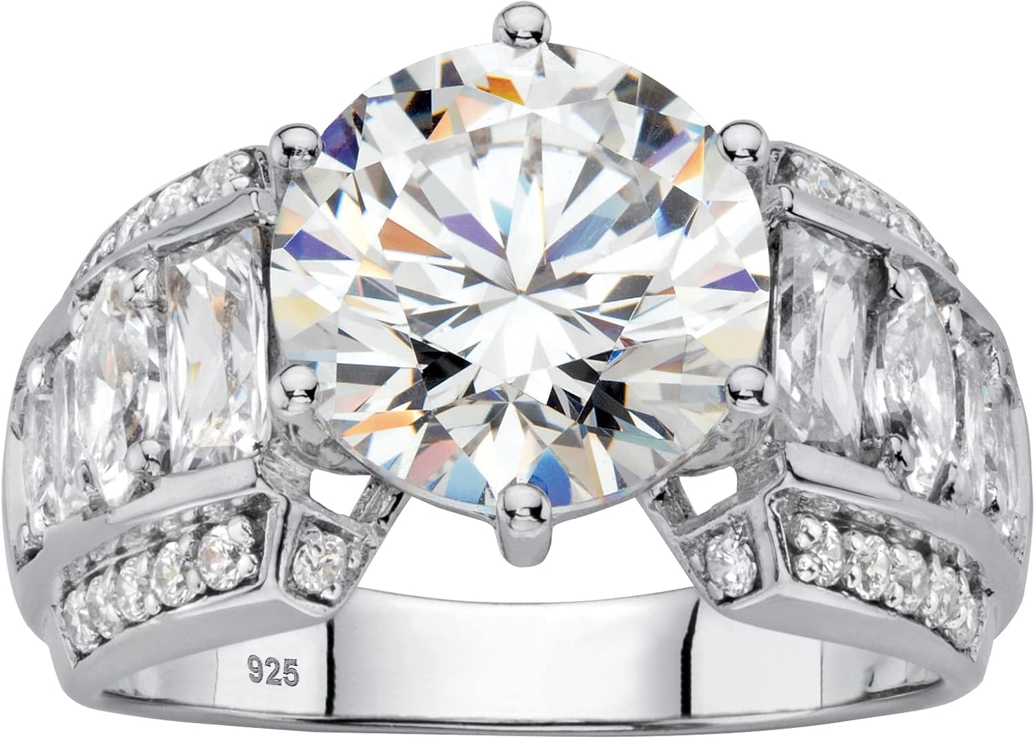PalmBeach Platinum-plated Sterling Silver Round Cubic Zirconia Engagement Ring Sizes 6-10