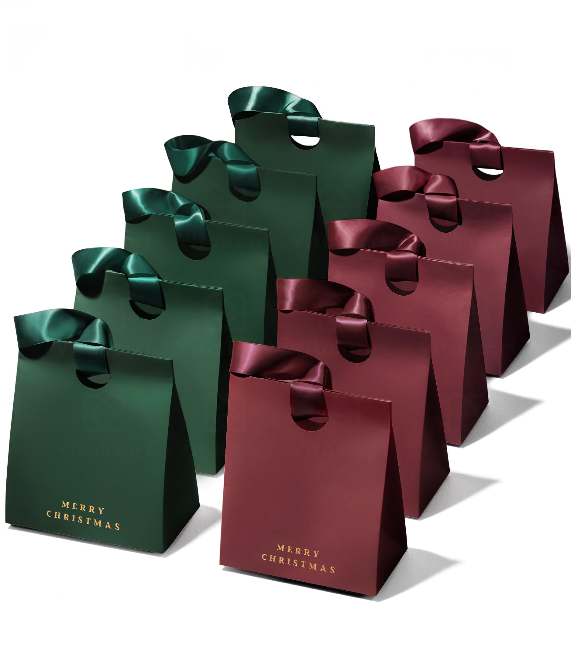 Vitalizart Green & Red Small Gift Bags With Ribbon Handles Set of 10