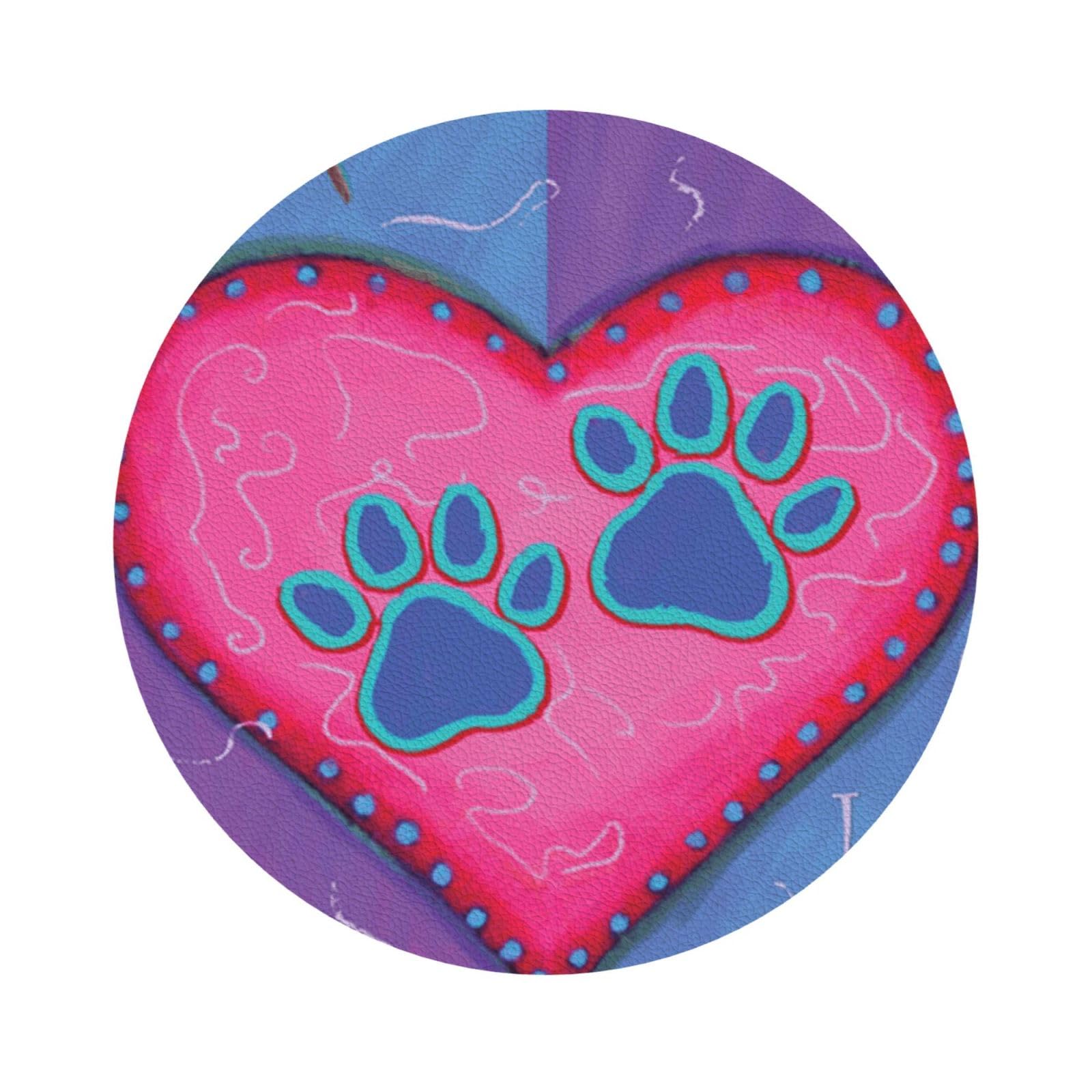 Dog Animal Pet Paw PU Leather Coasters Set of 6 Round Drink Coasters