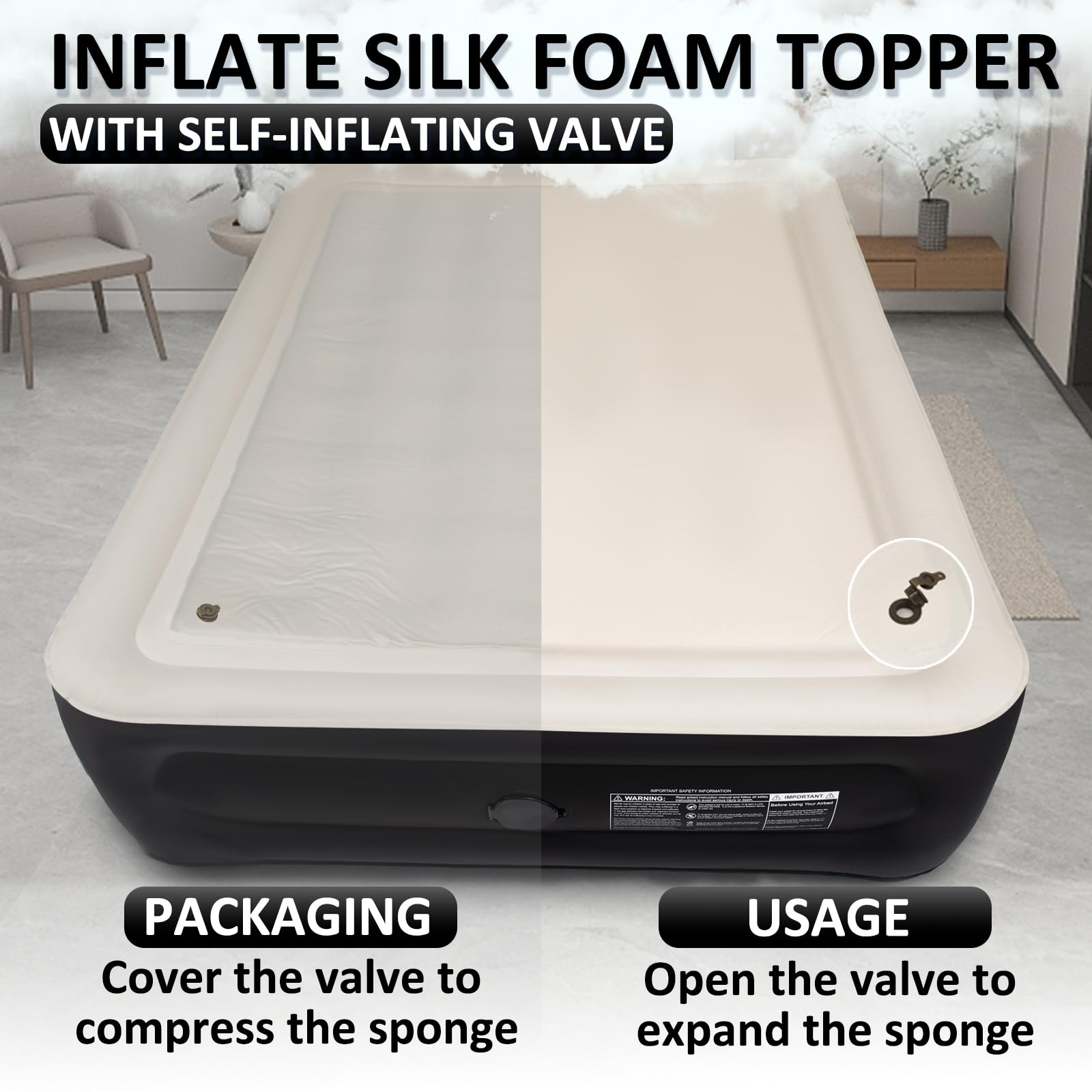 Silk Foam Air Mattress Queen with Built in Wireless Pump, 18 inches