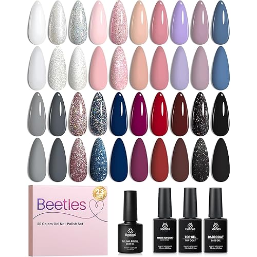 Beetles Gel Nail Polish Set - Nude Gray Pink Blue Burgundy Glitter Gel Polish Set Modern Muse Collection with 3Pcs Base Matte Glossy Top Coat Soak off Uv Gel for Women
