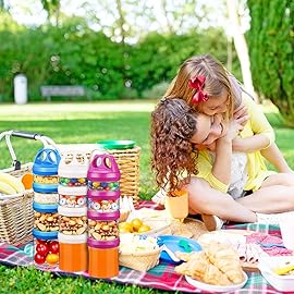 SELEWARE Portable Stackable Food Storage Containers for Snacks Formula Powder and Drinks Twist Lock System Airtight Leak-proof BPA and Phthalate Free Red Blue and White