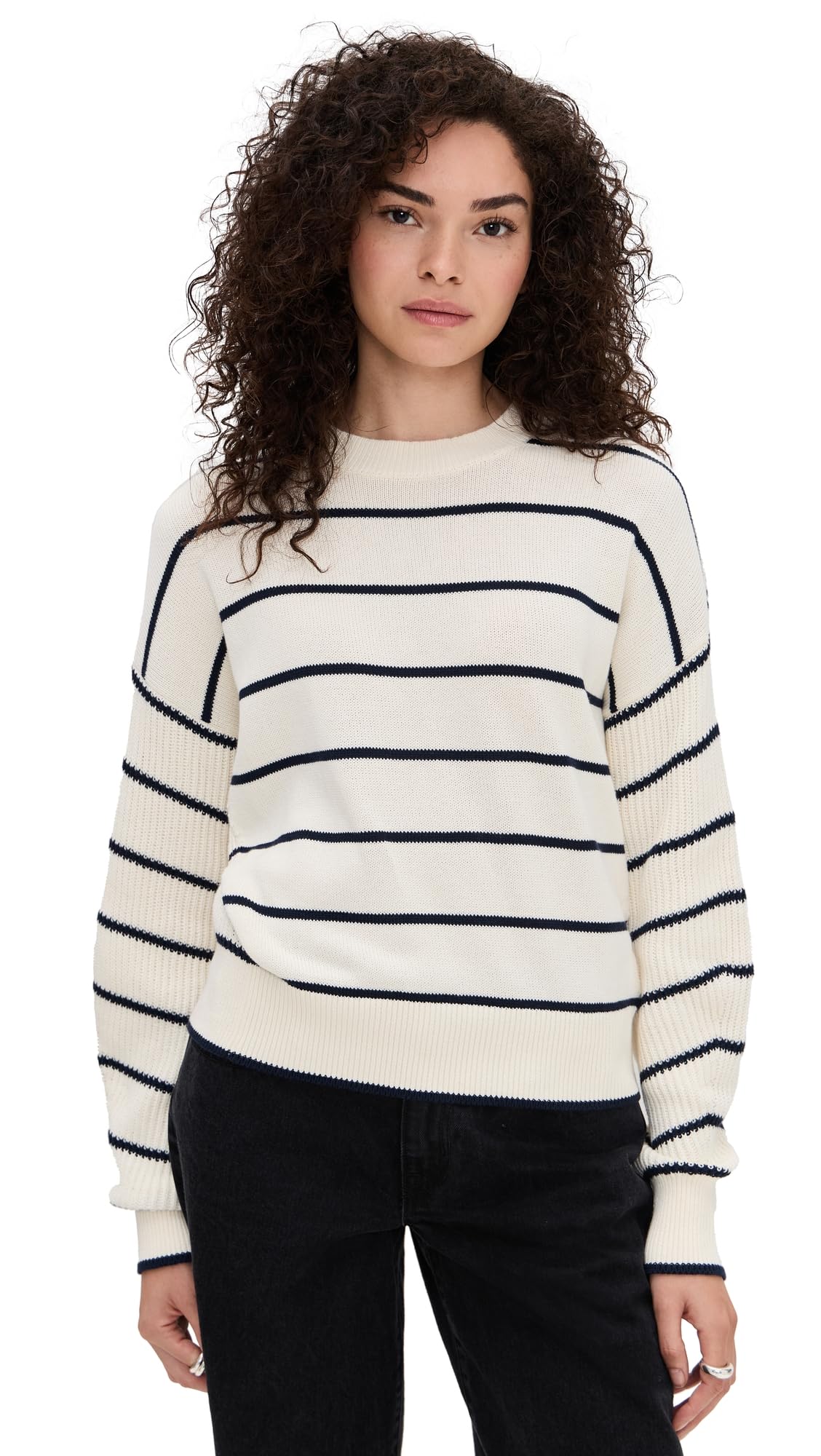 Madewell Womens Striped Ribbed-Sleeve Sweater