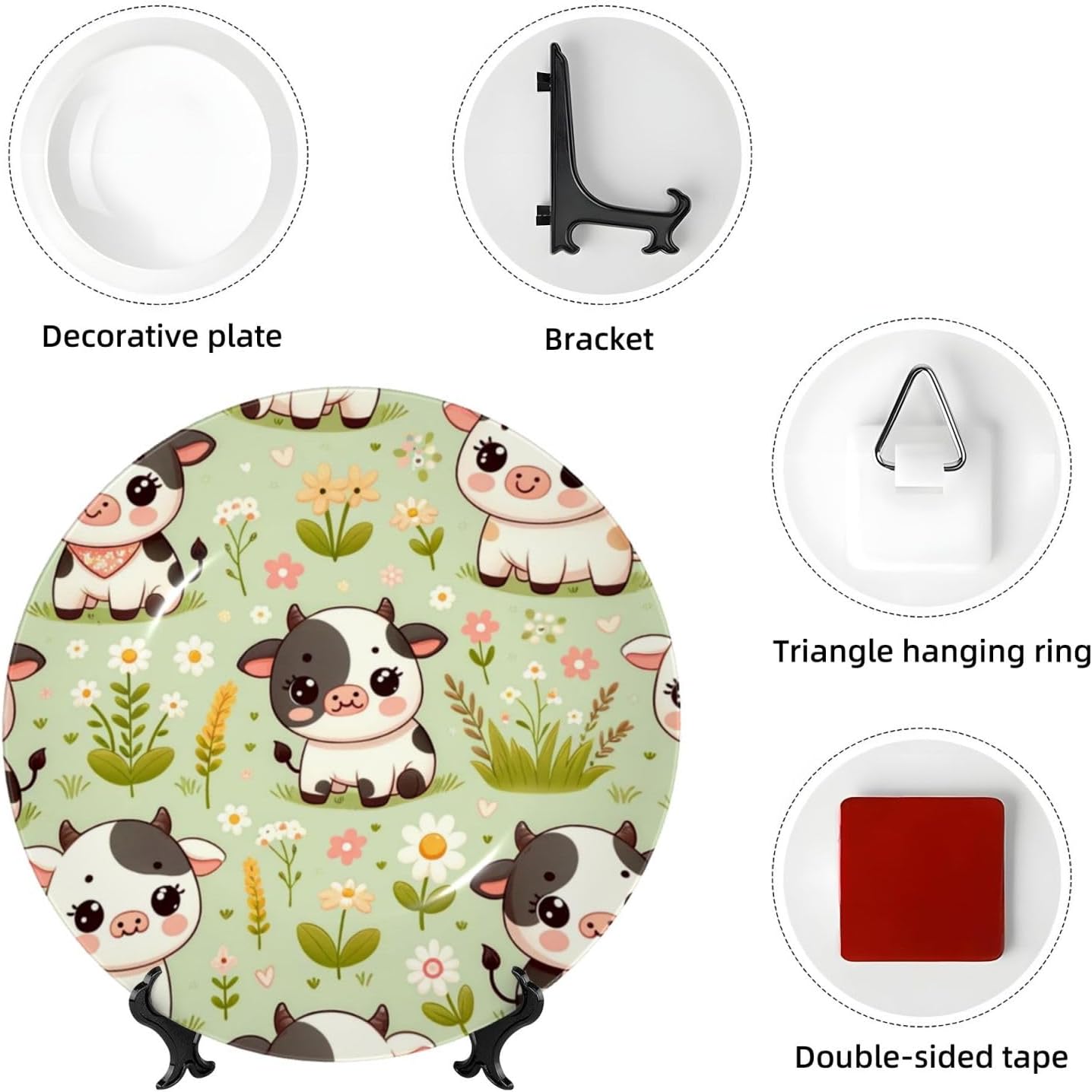 Kawaii-Cow 10 Inch Decorative Plate With Stand, Elegant Display Wall Plate For Home Decor