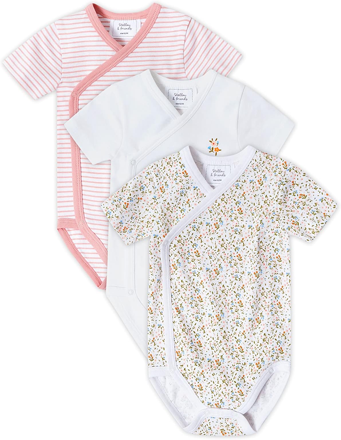 Stellou & friendsUnisex Crossbody Side Snap Onesies - Cotton Bodysuit - 3-Pack