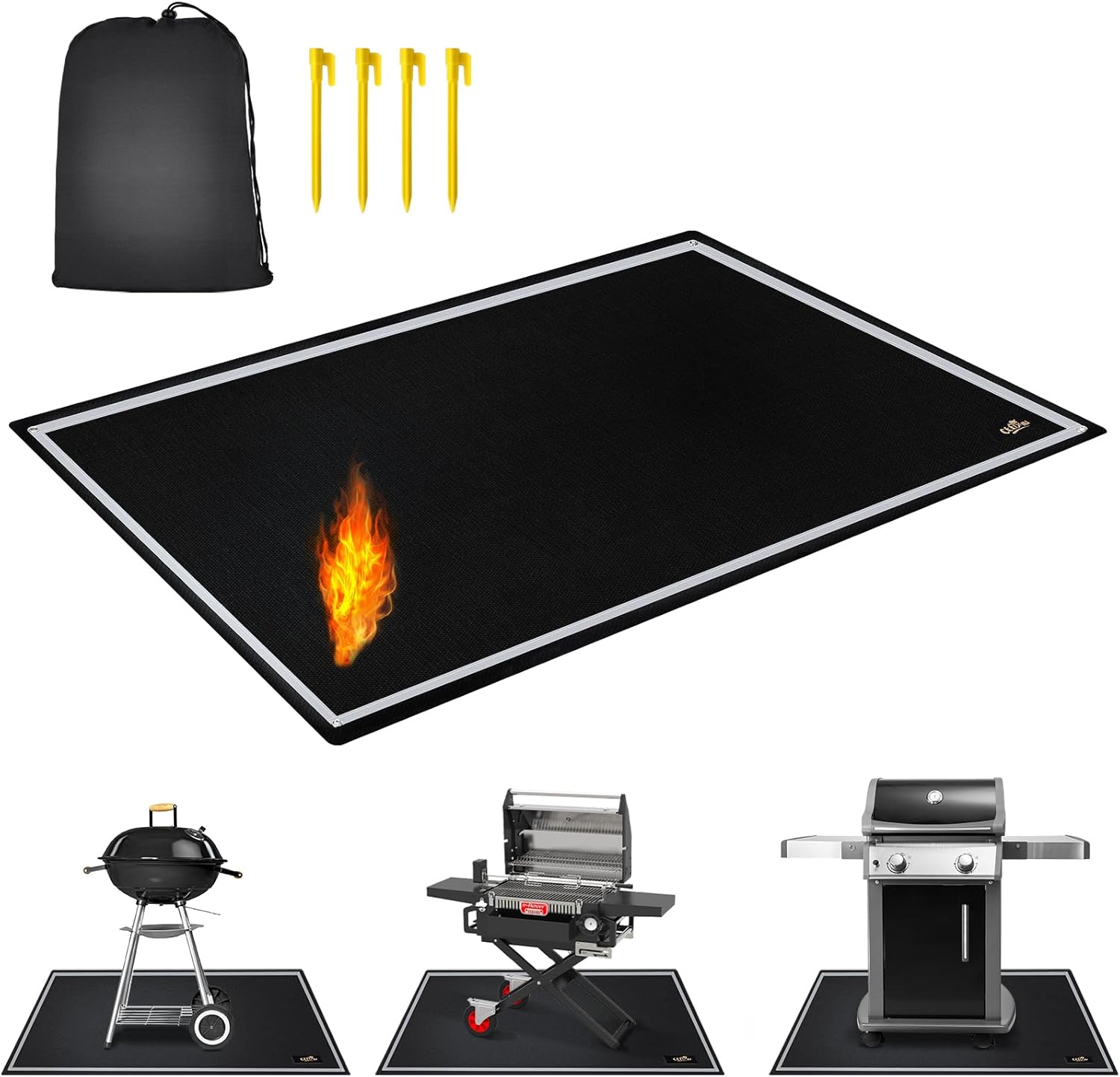 CEED4U 43×60 Inch Black Grill Mat, Barbecue Mat for Deck, Grill Mat for