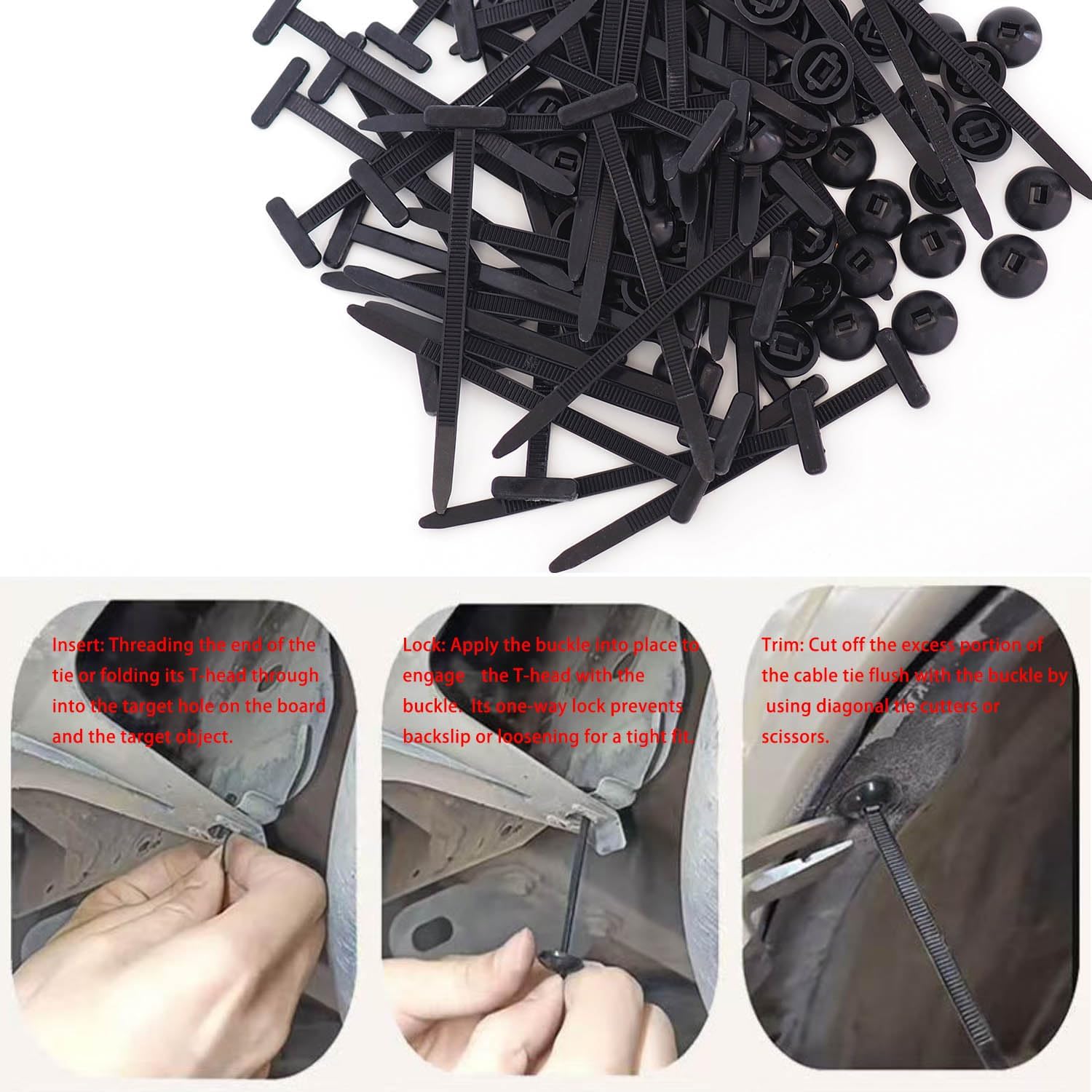Black Nylon Cable Ties Multifunctional Cable Tie Buckle-Length 9cm, for Car Daily Repair, Home, Office, Garden, Workshop (100)