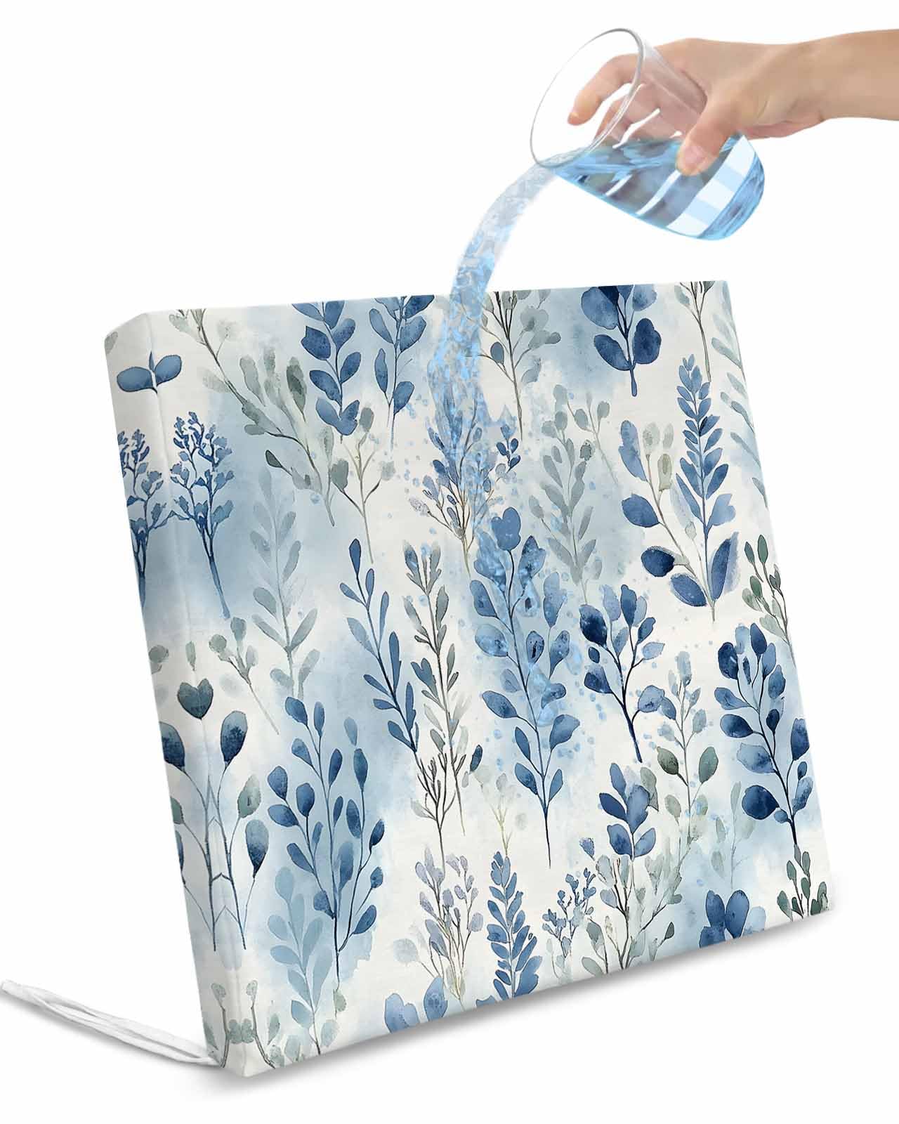 2 Pack Blue Botanical Waterproof Cushion Covers with Ties, Outdoor Patio Chaise Lounge Chair Seat Cushion Slip Covers Replacement(Only Cover) Pastoral Spring Summer Leaf 24