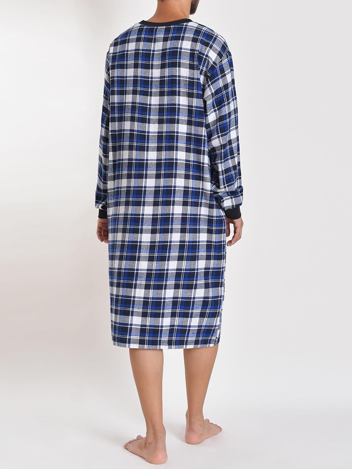 Latuza Men's Plaid Flannel Nightshirt Henley Sleep Shirt Nightgown