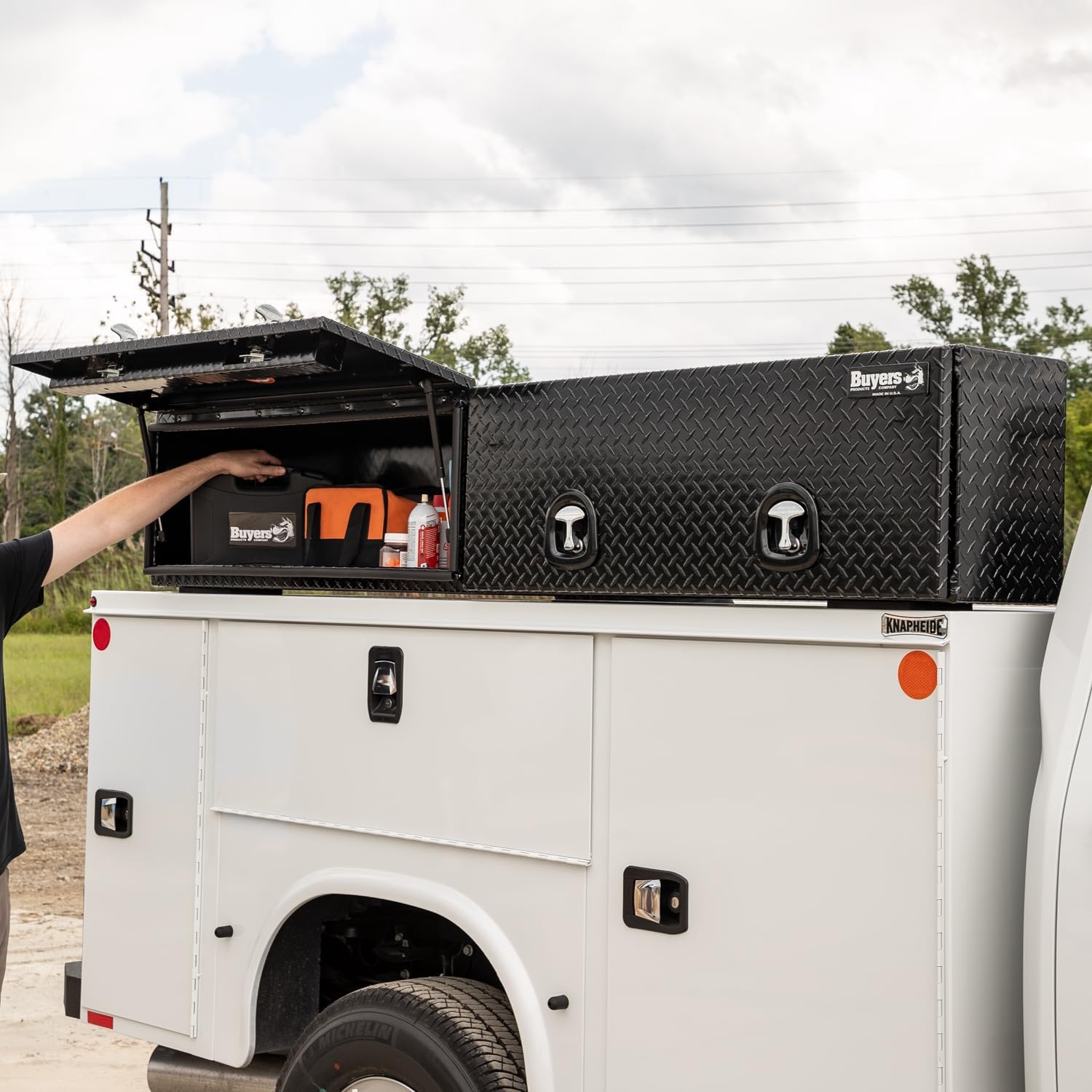 Buyers Products 1722361 Topsider Truck Tool Box, 16x13x96 Inch, Matte Black Diamond Tread Aluminum, Dual Flip-Up Doors, Locking Compression Latch, Weather Resistant, No-Drill Mount, Made in USA