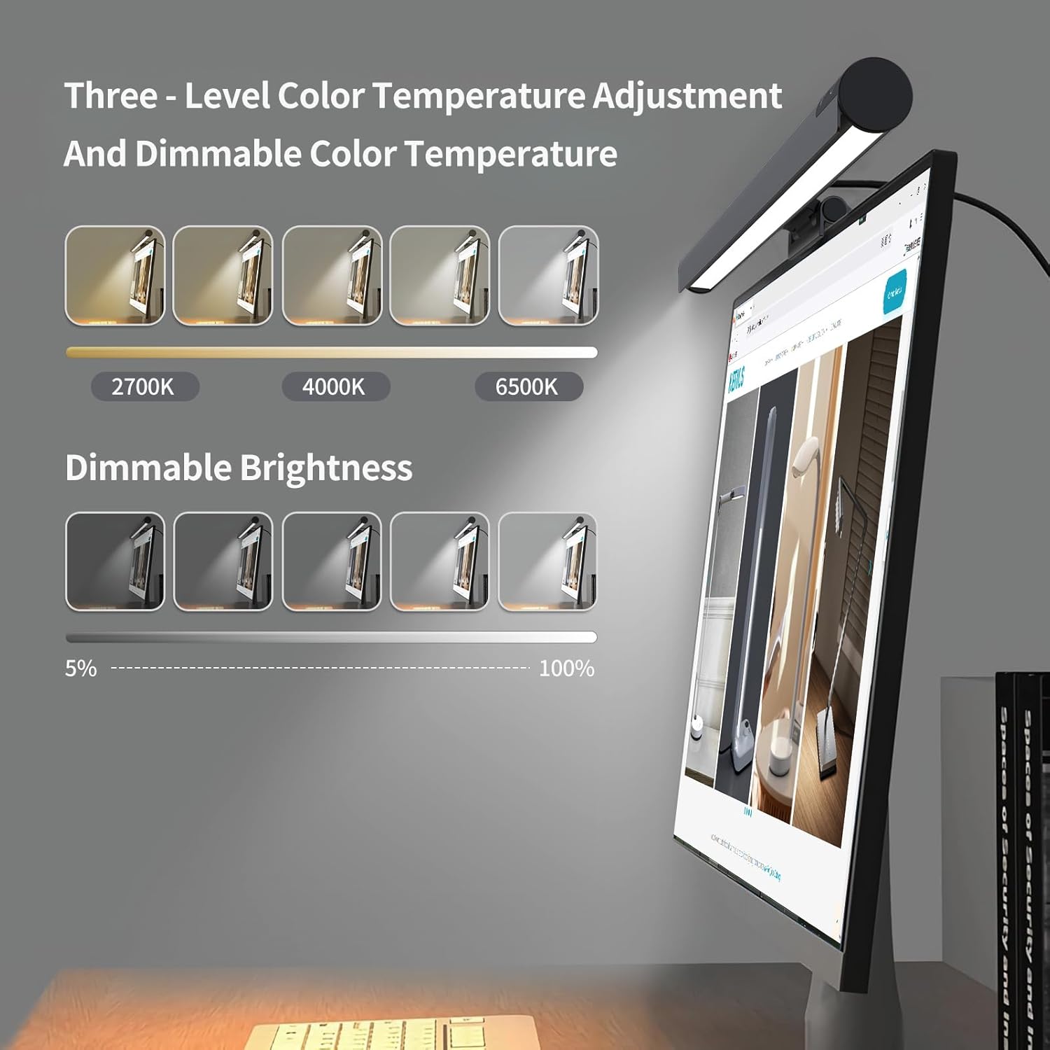 Monitor Light Bar, Adjustable Brightness and Color Temperature, Glare-Free, Low Blue Light,Anti-Glare Design for Office, Home, and Gaming