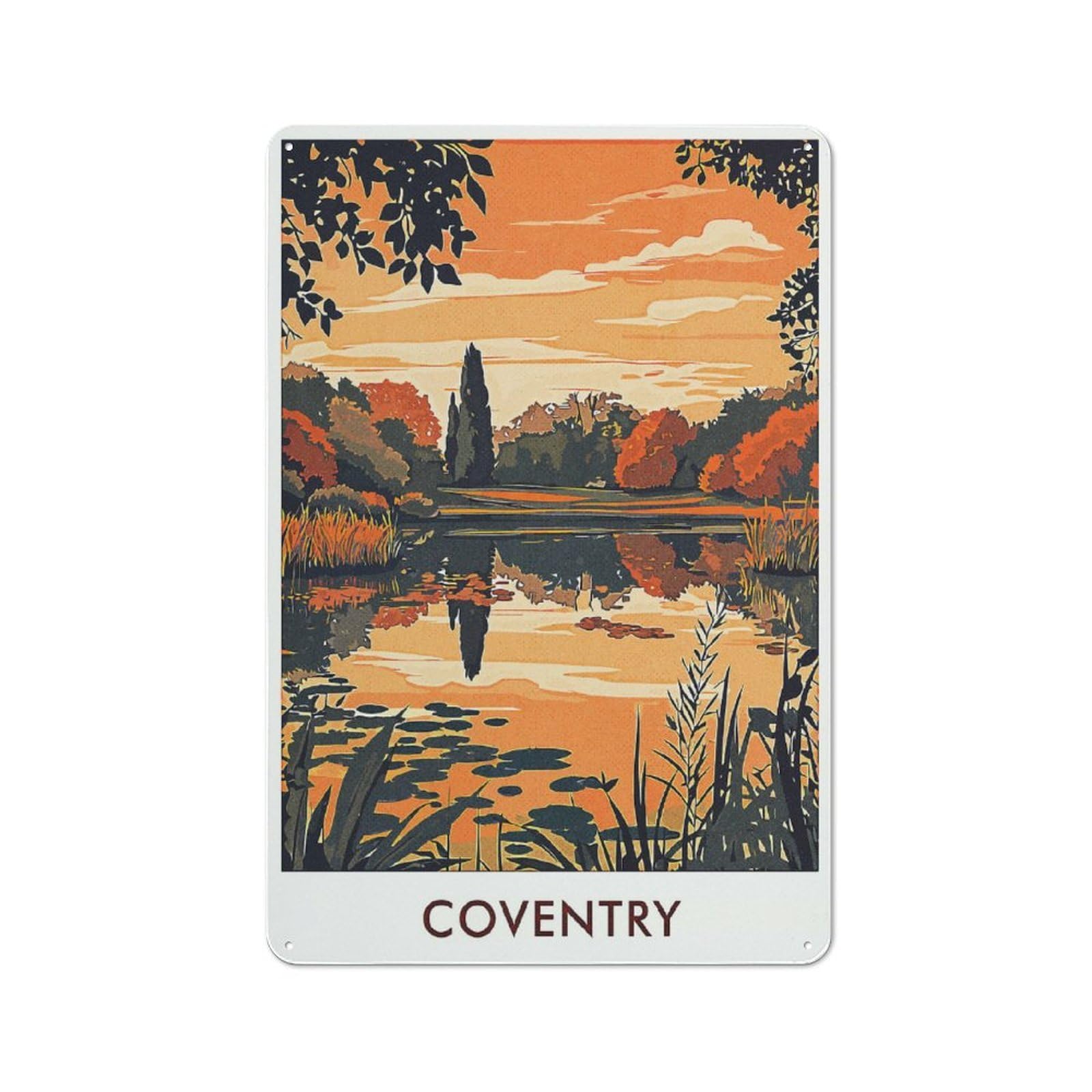 Junmoney Style-21 Vintage Metal Plaque 30X20cm Featuring Coventry Sunset Landscape, Diner Style Decor For Restaurant, Kitchen, Counter Or Breakfast Nook