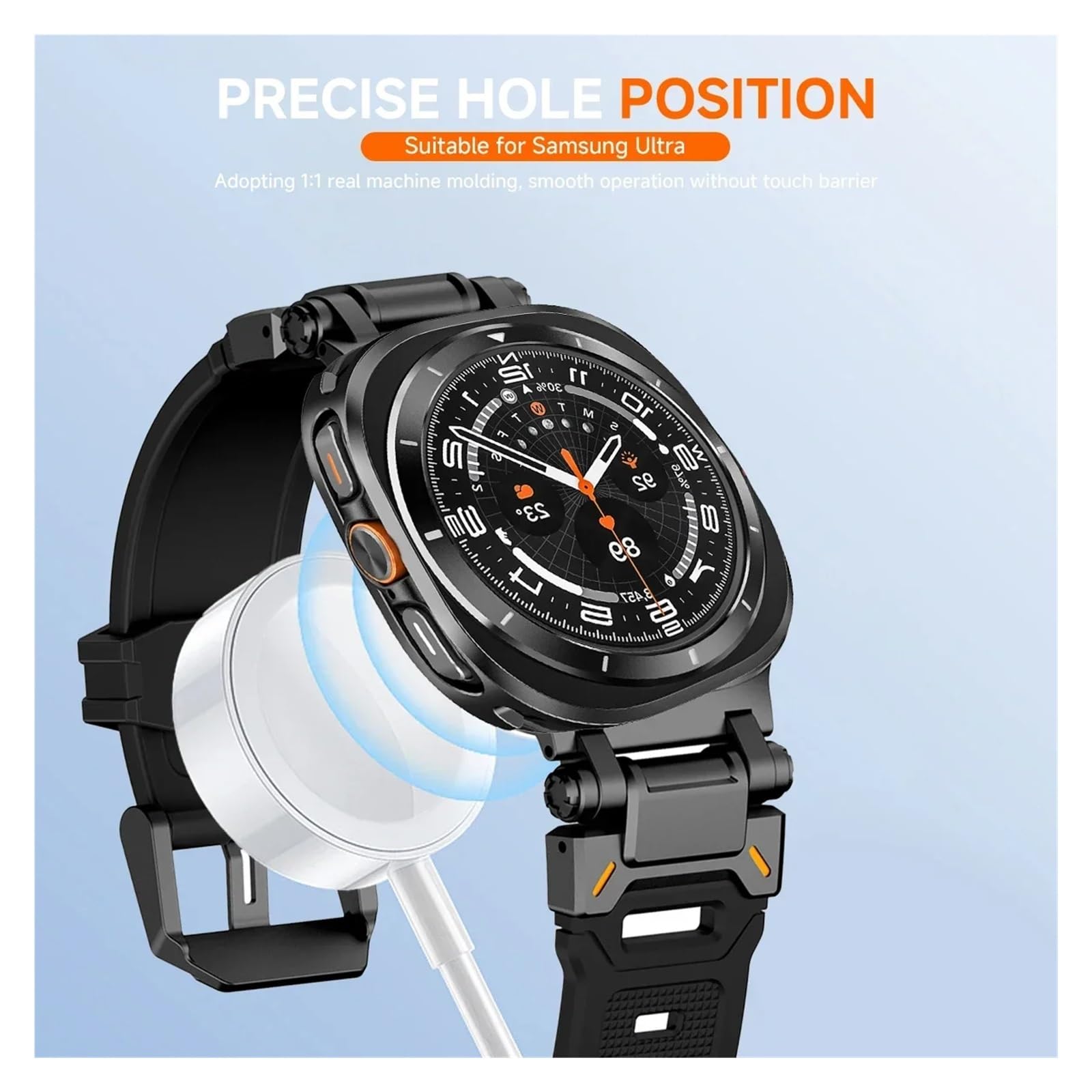 Caja de metal Correa de caucho fluorado para Samsung Galaxy Watch 7 Ultra 47 mm Funda protectora de metal Pulsera deportiva para Galaxy Ultra 47 mm Correas de reloj FKM
