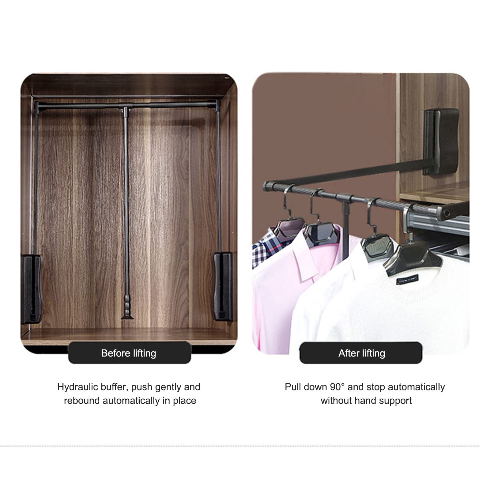 Barre De Penderie Escamotable, 890-1200 mm Aluminium Réglable Penderie, 30 Kg, Système Rangement Organisateur Rail Levage Garde-Robe Robuste Pour Vestiaire Chambre Coucher,Argent,890_1200cm