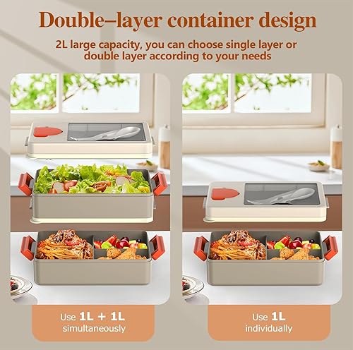 Miniatura 2 de Lonchera Bento Box para adultos, contenedor de almuerzo apilable de 2 capas con utensilios y bolsa aislada, gran capacidad de 67 onzas, a prueba de