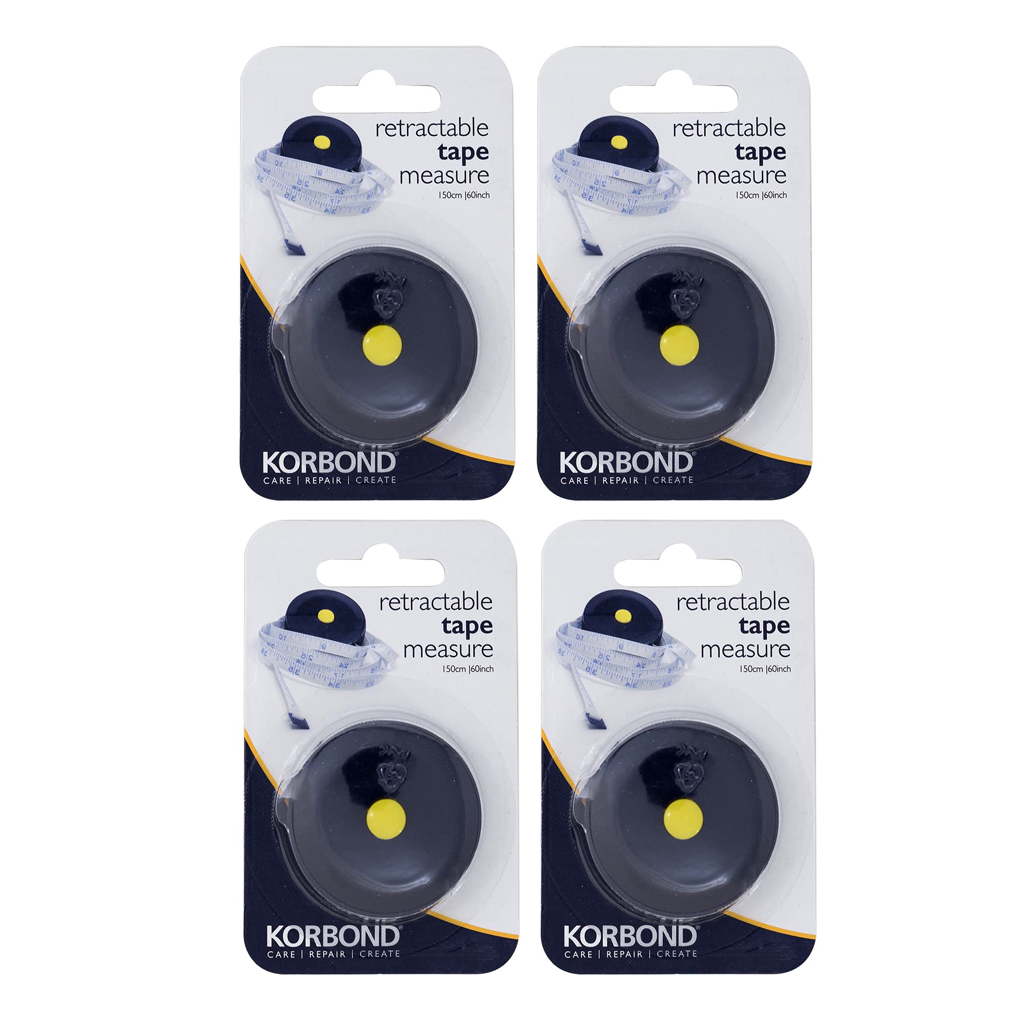 Korbond Retractable Tape Measure Pack of 4, Blue & White, 150cm