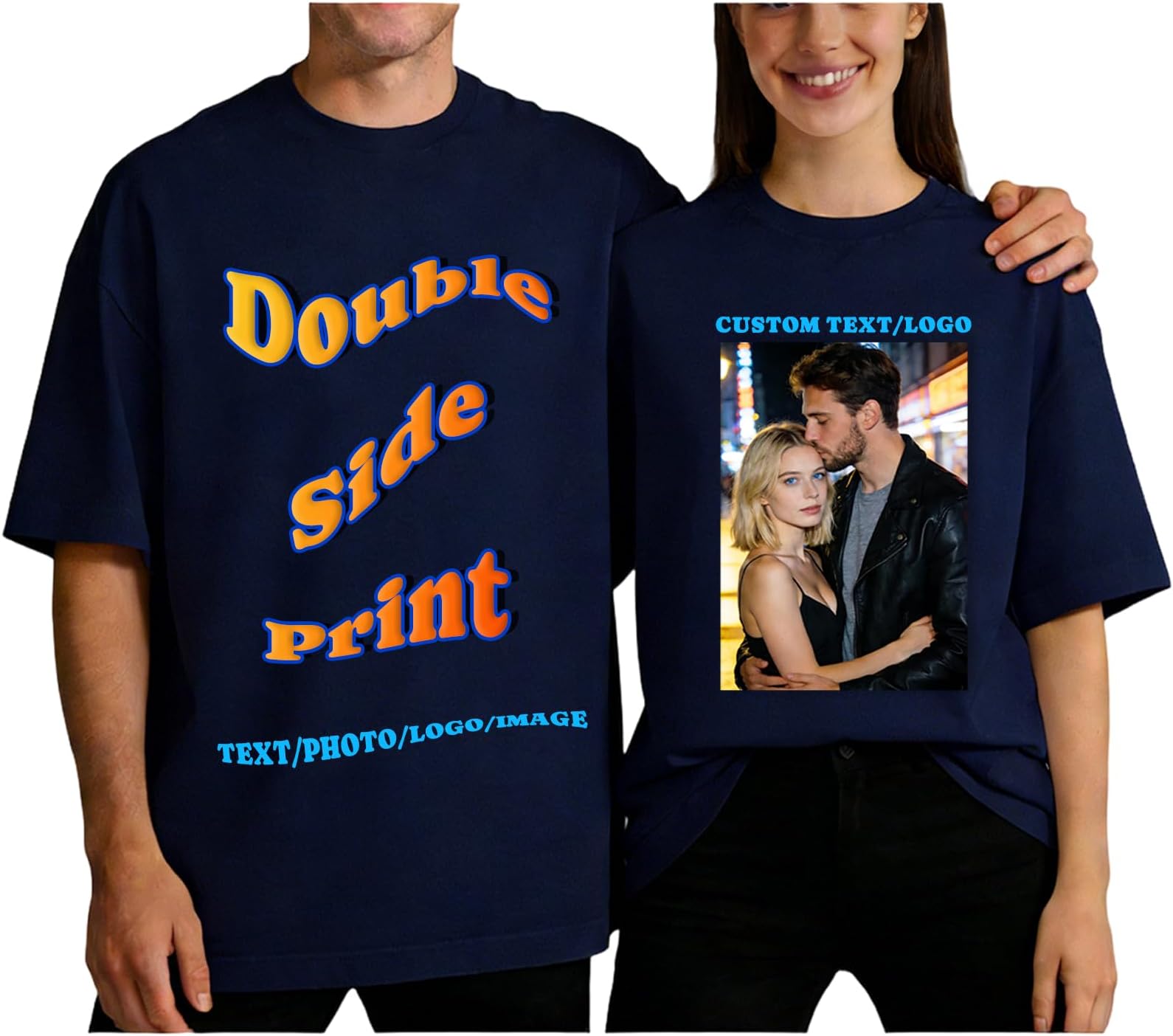 Personalized T-Shirts Front & Back Custom Shirts Print Your Image, Photo, Logo, Text on Cotton T-Shirts