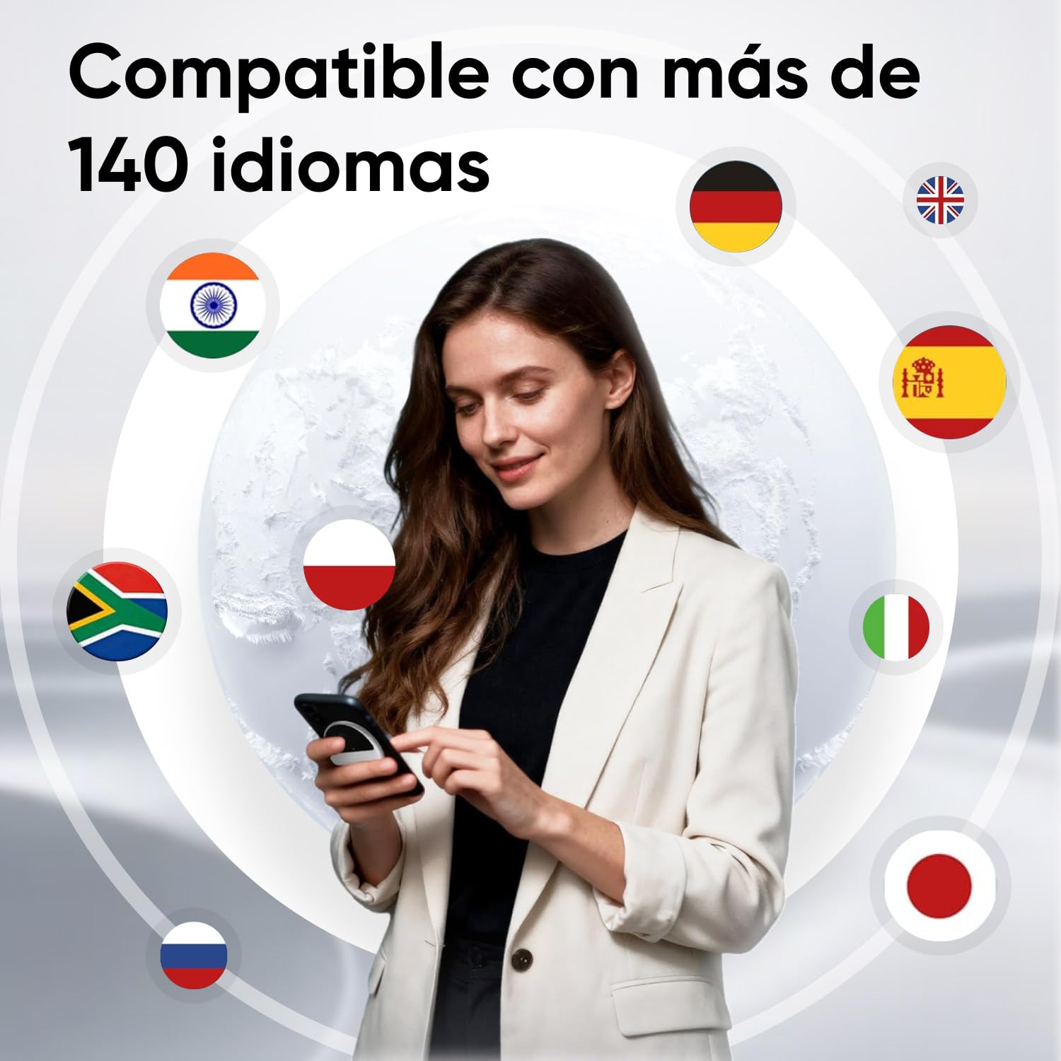 Traductor Instantáneo de Voz AI con Clonación de Voz, Traductor de Idiomas Portátil con Traducción en Tiempo Real, Funciona en Apps, Llamadas y Videollamadas, 140+ Idiomas para Viajes y Negocios