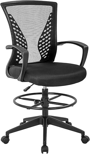 Silla de redacción alta para oficina, silla de escritorio de pie, silla de oficina de recepción de altura ajustable con soporte lumbar y anillo para