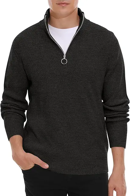 Men's Quarter Zip Knitted Winter Sweater - Trui met Kraag Heren