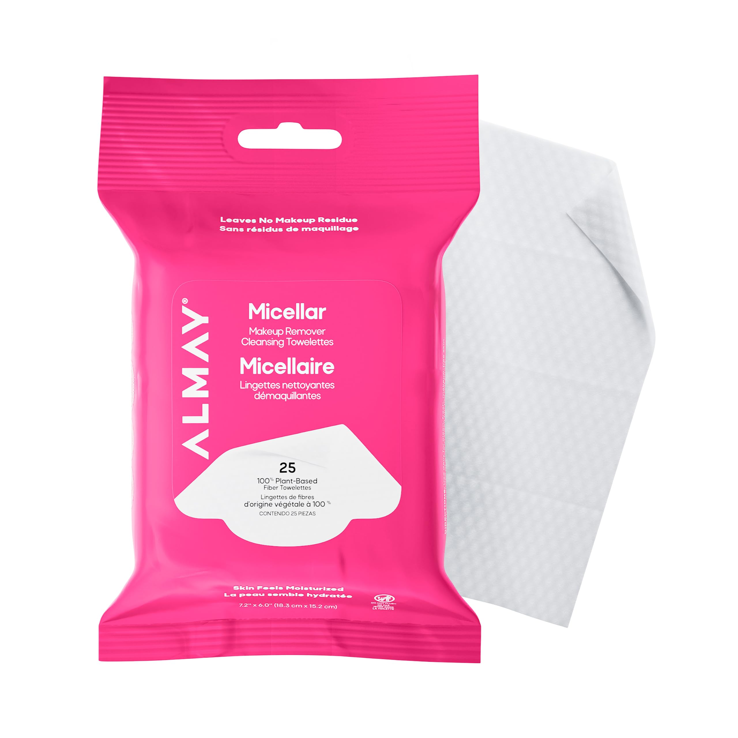 Almay Makeup Remover Cleansing Towelettes, Biodegradable Micellar Water Wipes for Sensitive Skin, Hypoallergenic, Cruelty Free, Fragrance Free, 25 Count-image-20