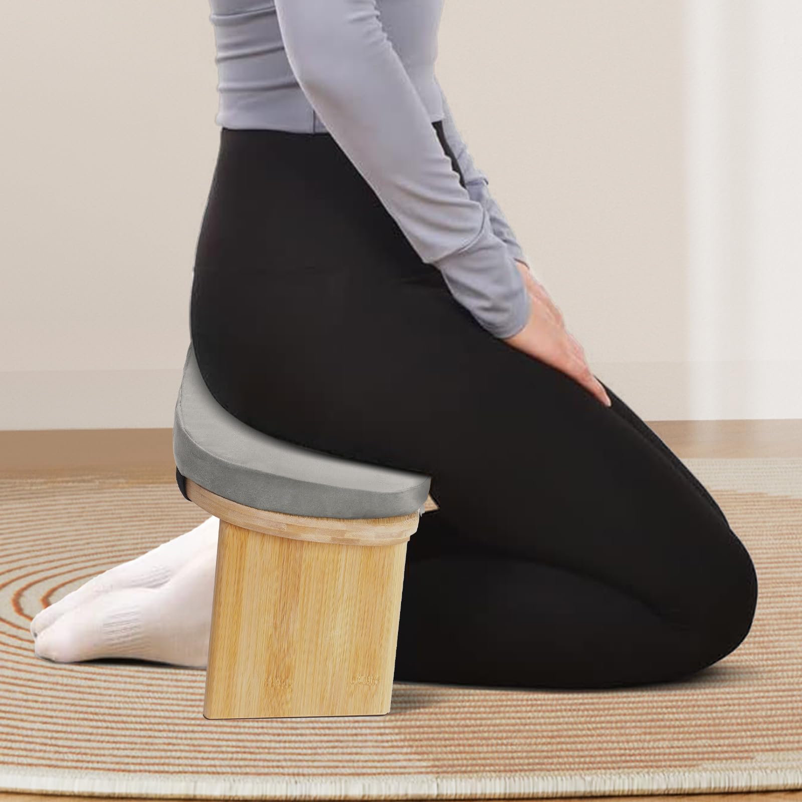 MINRS Banc de méditation pliable en bois avec coussin - Tabouret de prière ergonomique pour s'agenouiller et s'asseoir - Méditation plus profonde et plus longue - Gris