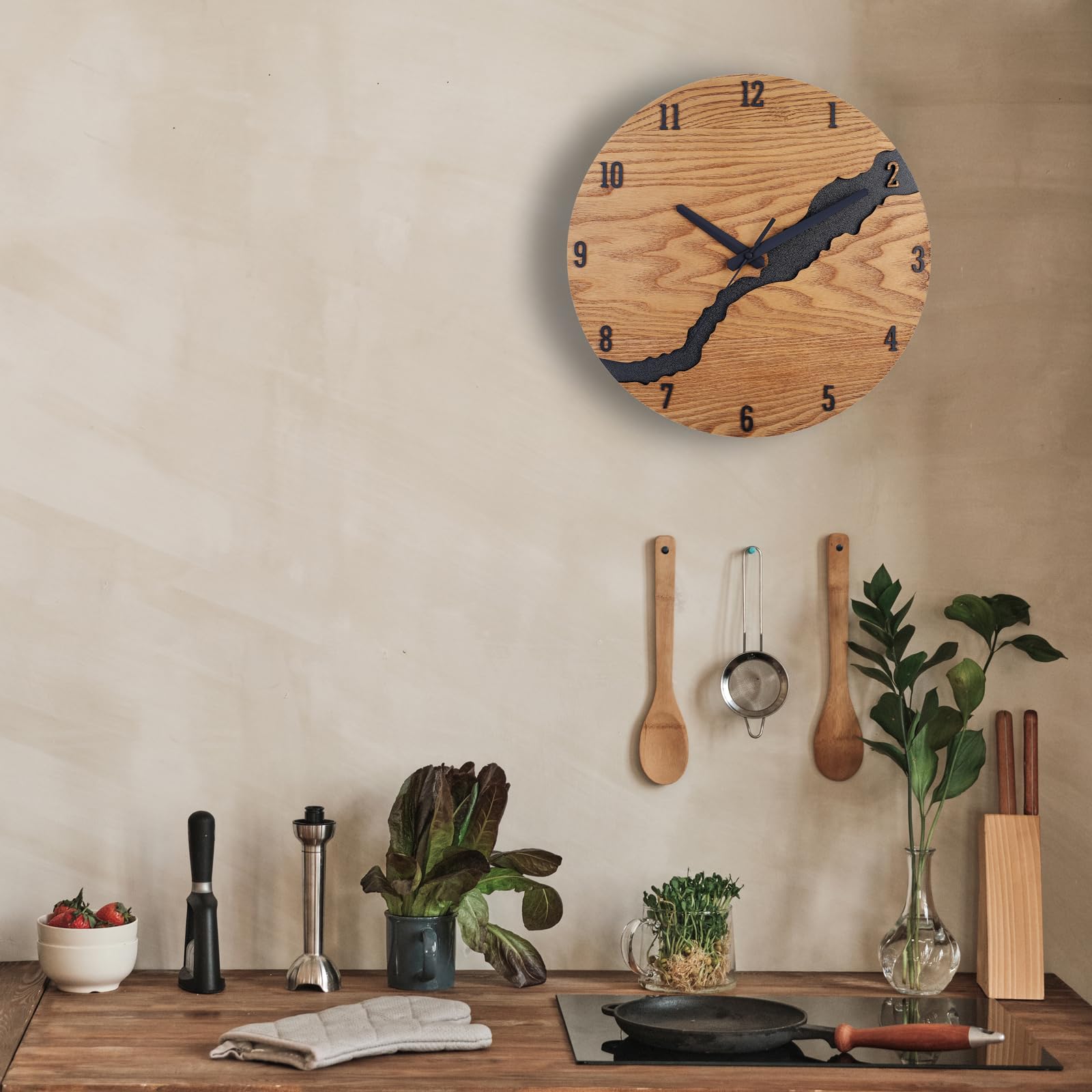 Beflourish Orologio da parete Legno con nummeri moderno silenzioso per Soggiorno, Camera da Letto, Cucina (40cm)