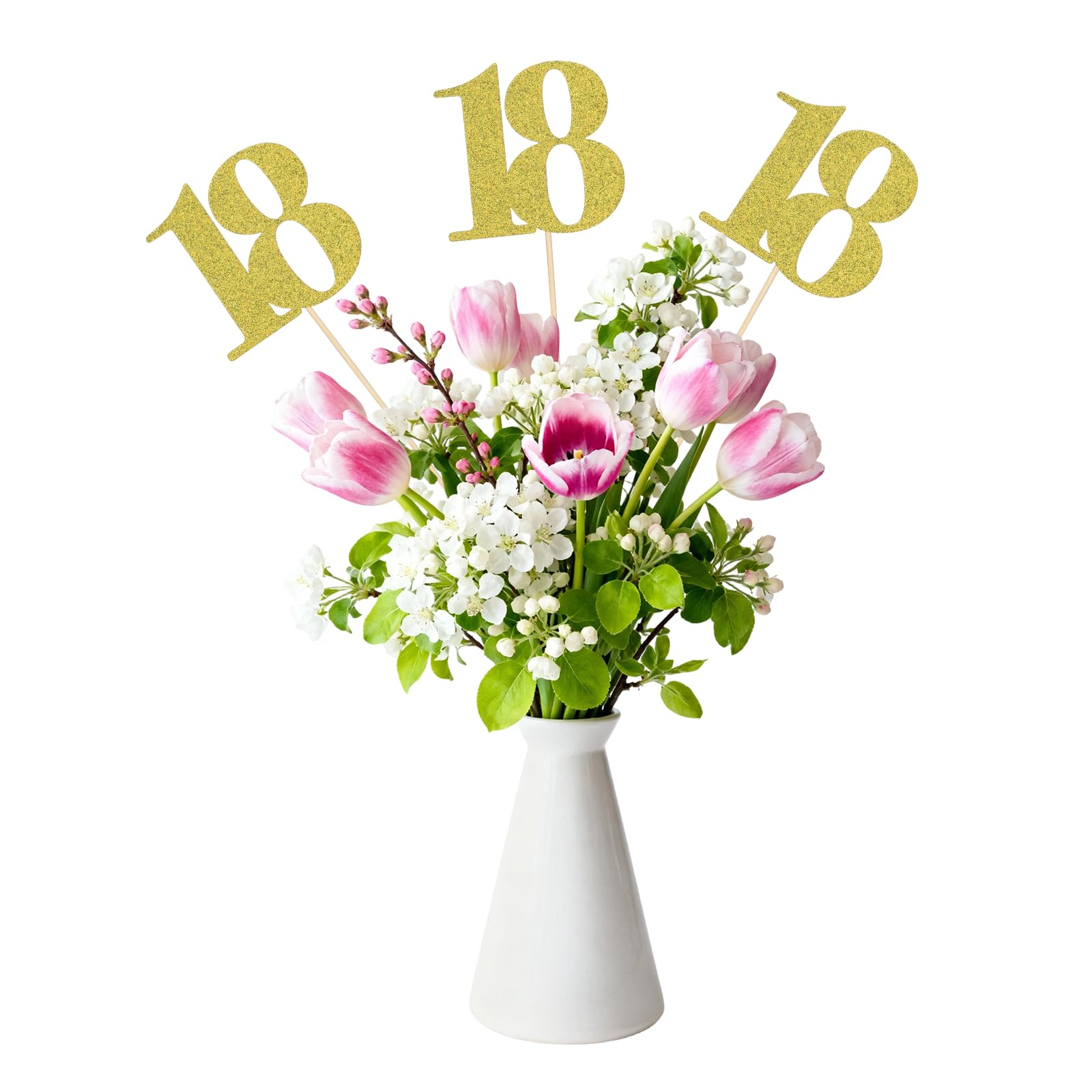 sourcing map 12Pcs 18th Birthday Centerpiece Sticks, Glitter Cupcake Picks Glitter Cupcake Toppers Number Cake Toppers for Birthday Party Anniversary Decoration, Gold