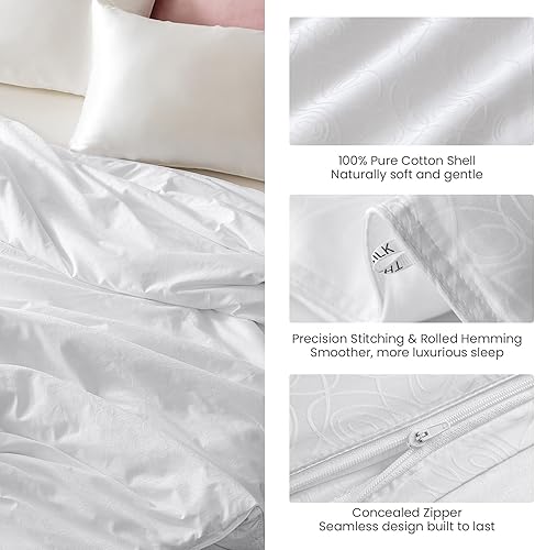 Miniatura 5 de THXSILK Edredón de seda de morera pura fresco para el verano, transpirable, ligero, relleno de seda de grado 7A, carcasa de algodón puro (blanco,