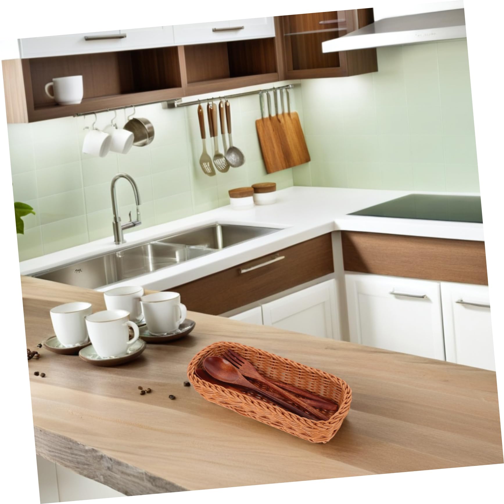 Cesta Tejida de Imitación de Ratán Cesta para Cubiertos Organizadora Compacta para Cocina
