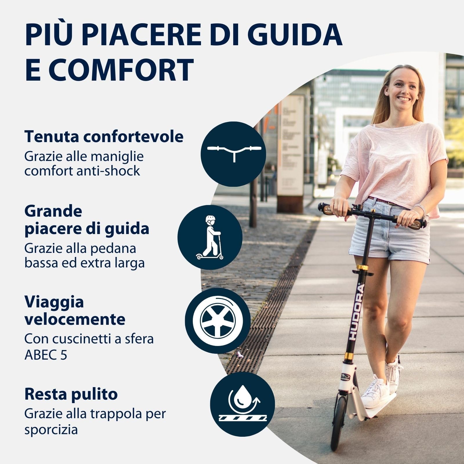 HUDORA Monopattino BigWheel Style 230 - Monopattino in alluminio resistente con pedana grande - Monopattino pieghevole regolabile in altezza per carico fino a 120kg - Per ragazzi e adulti