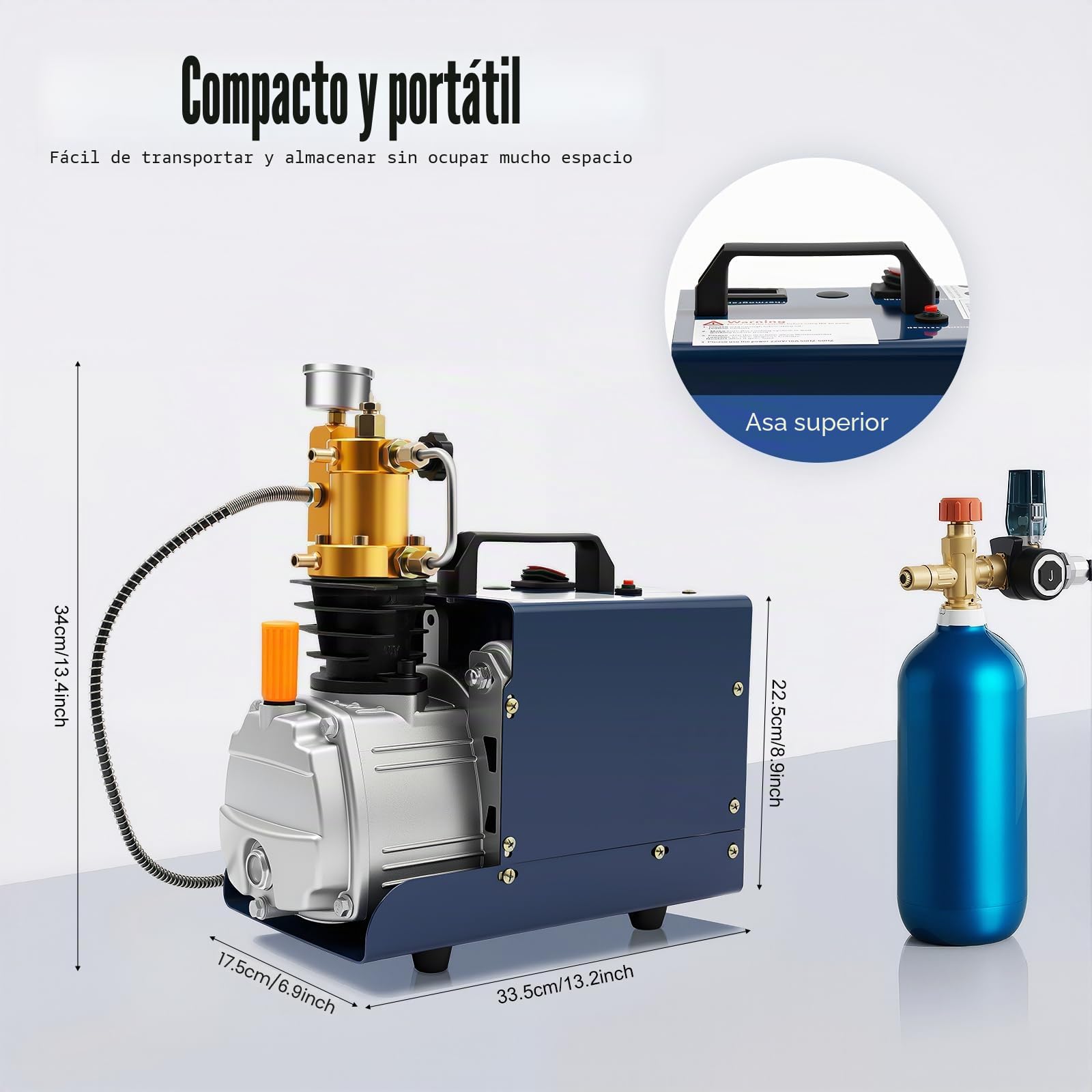 Compresor de alta presión, Pcp Airgun Buceo Bomba 220 V 30 Mpa 300 Bar 4500Psi compresor de aire de alta presión Pcp Airgun Scuba Bomba, 1800 W Stop Air Rifle Compresor con refrigeración por agua y