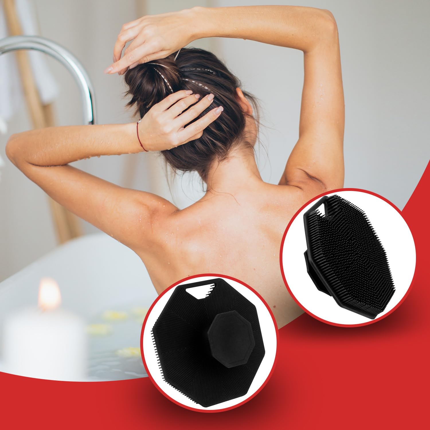 LEILA Silicone Body Scrubber Loofah Exfoliating for Use in Shower - Brush Travel Must Haves Mens Gifts Black