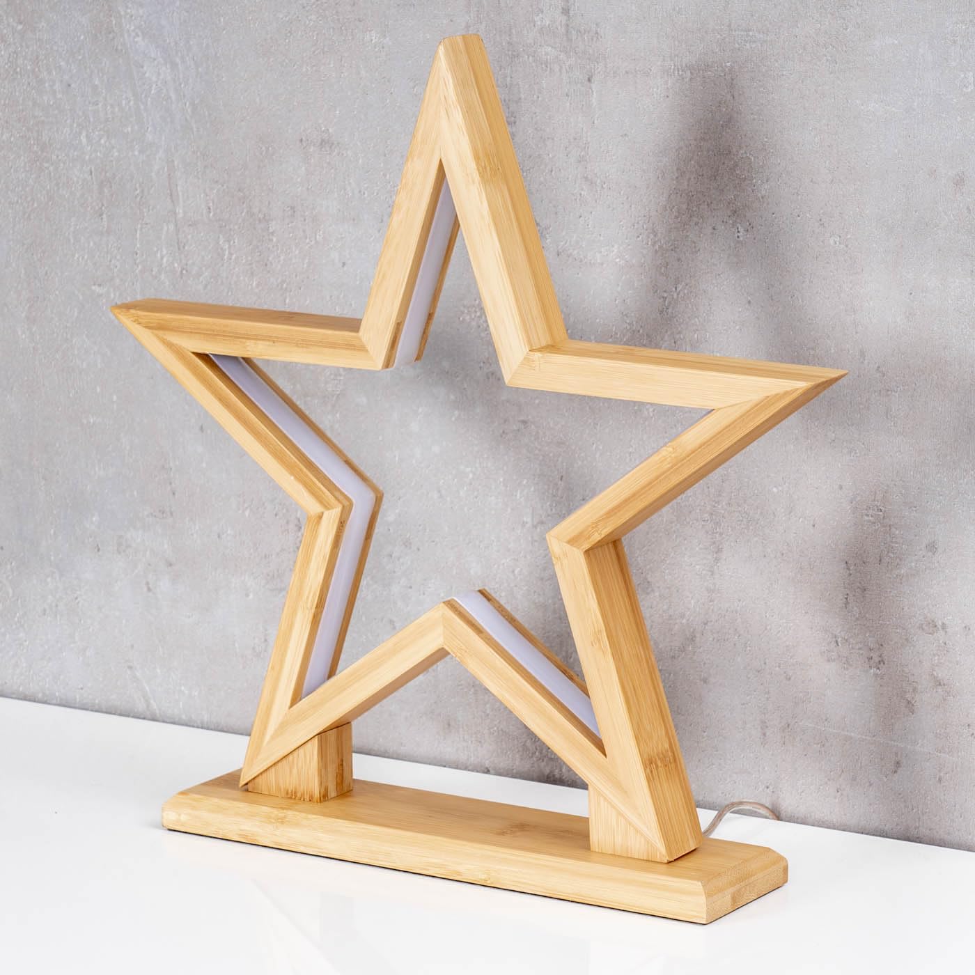levandeo LED Stern Holz H33cm Tischlampe Bambus Weihnachten Dekoleuchte Weihnachtsdeko Weihnachtsstern Dekostern